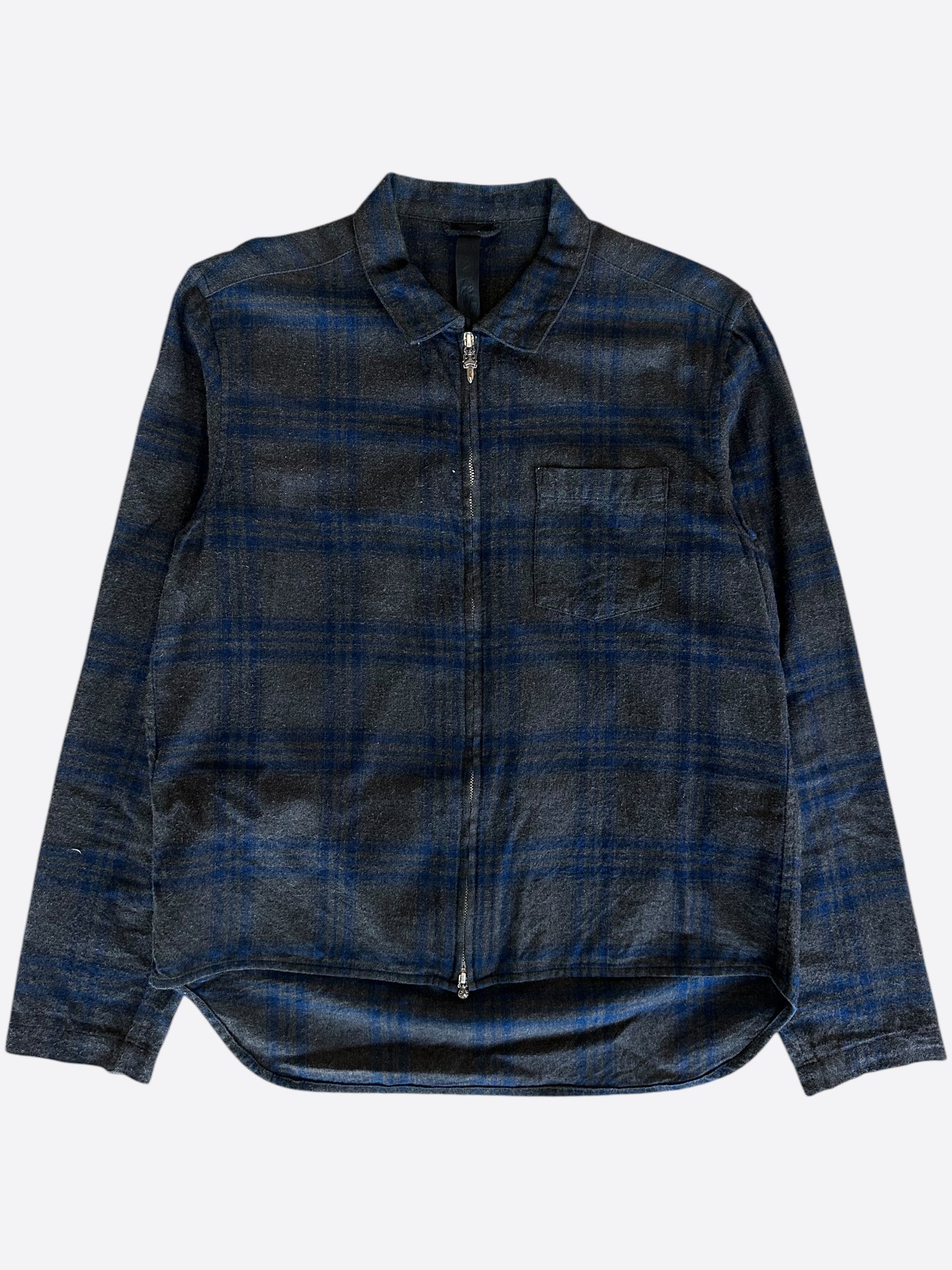 Chrome Hearts Grey & Blue Plaid Flannel Shirt