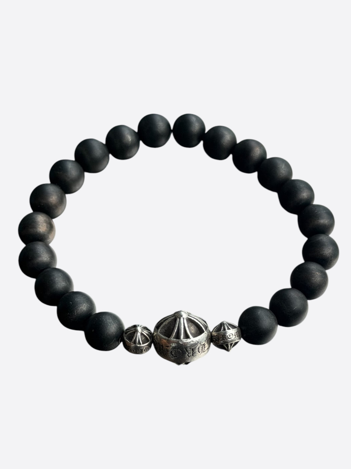 Chrome Hearts Silver & Onyx Cross Ball Bracelet