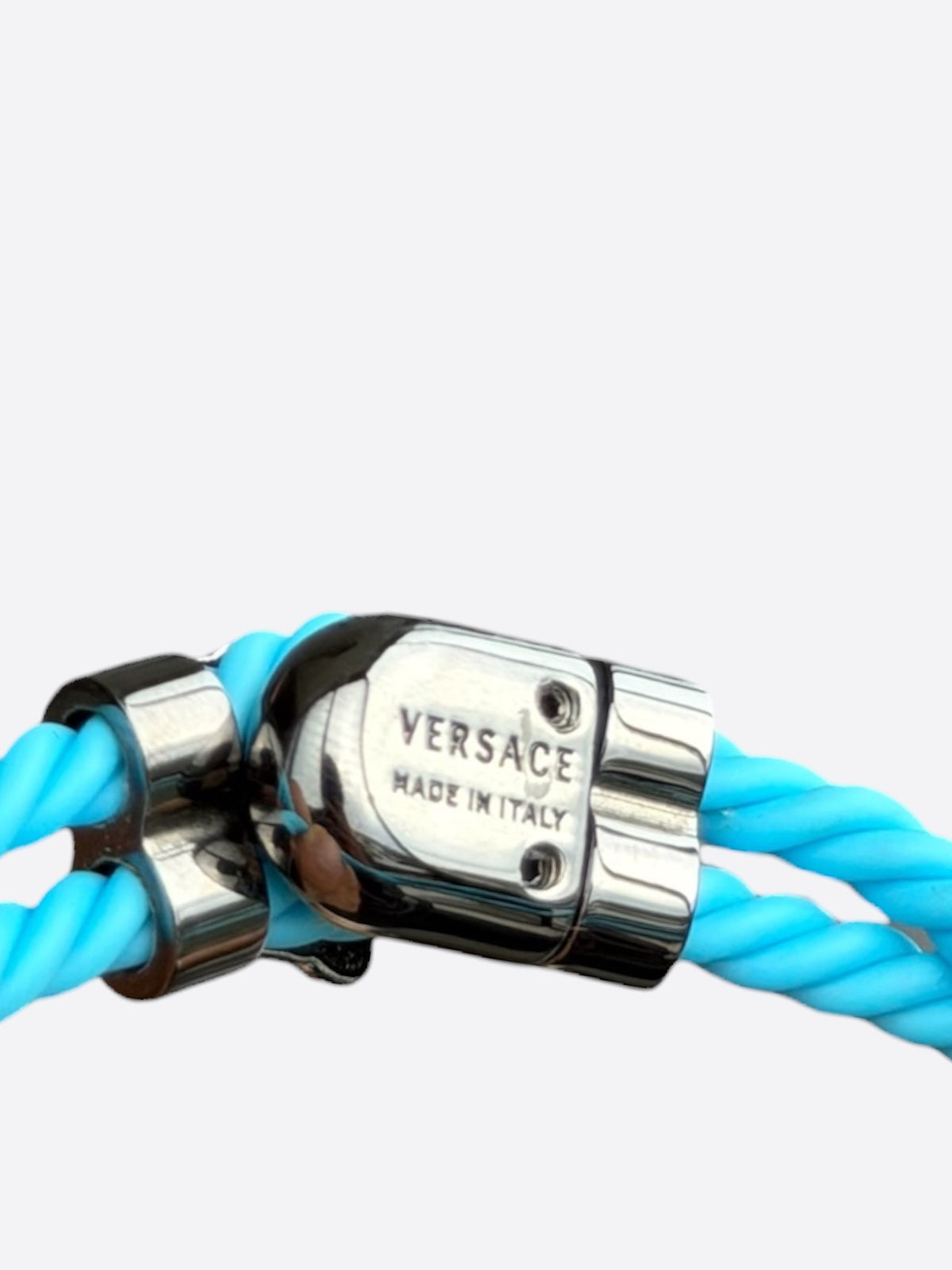 Hermes Blue & Silver Medusa Silicone Robe Bracelet