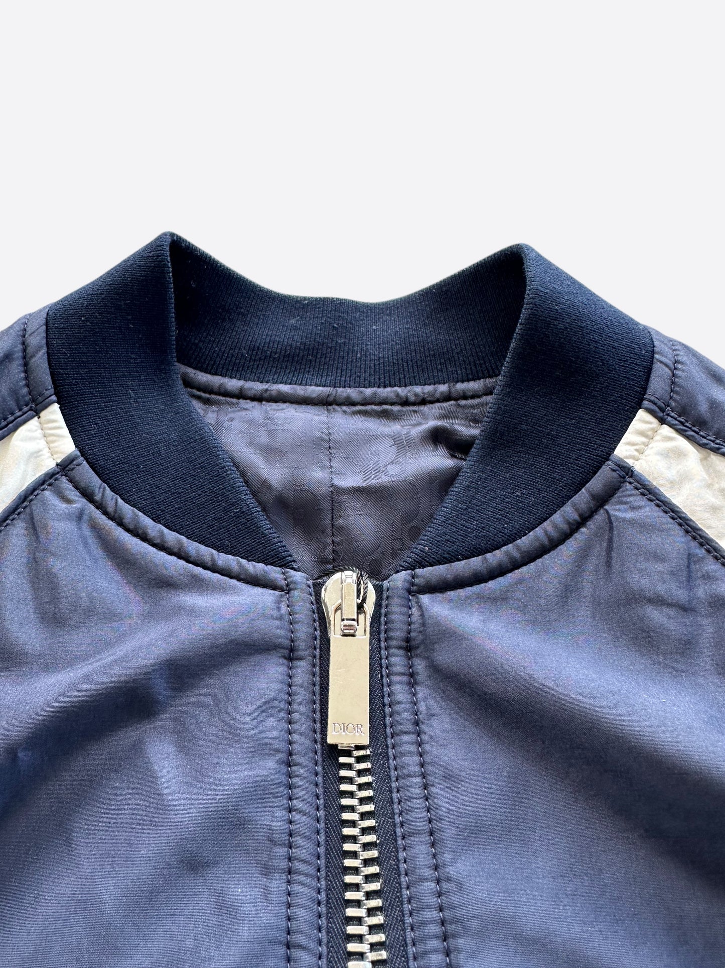 Dior Air Jordan Navy & White Embroidered Silk Bomber