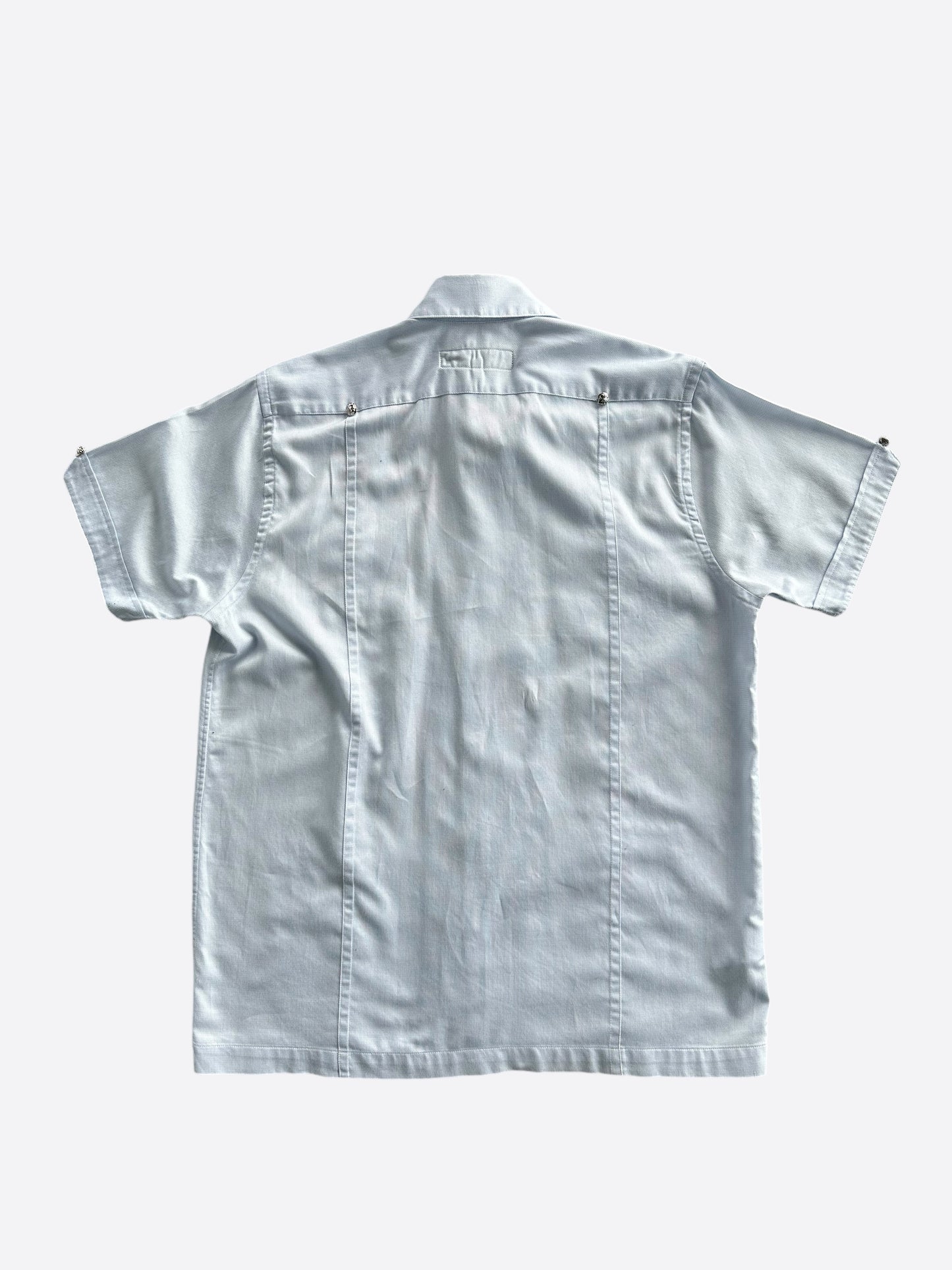 Chrome Hearts Blue & White Cross Patch Cuban Button Up Shirt