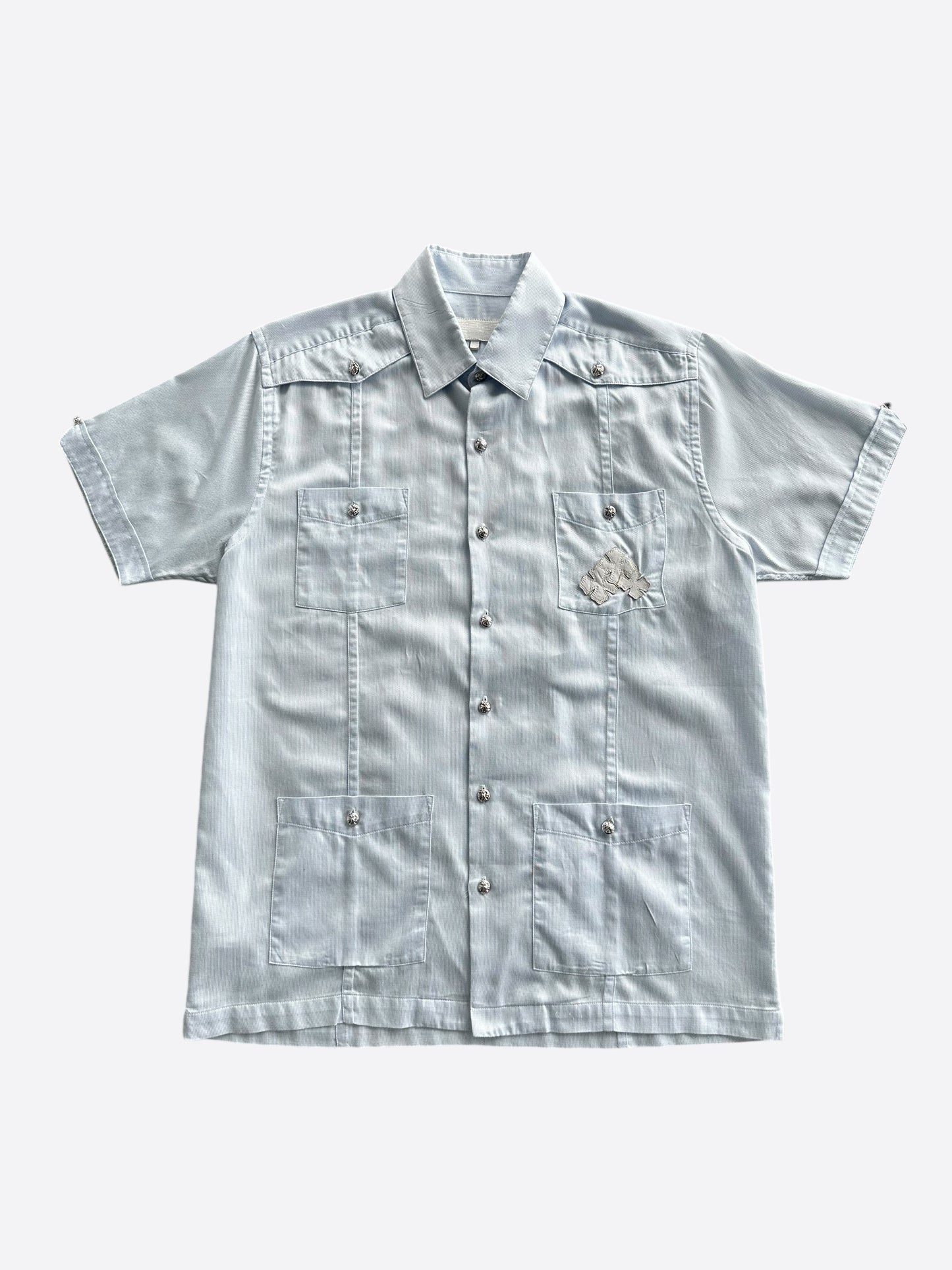 Chrome Hearts Blue & White Cross Patch Cuban Button Up Shirt