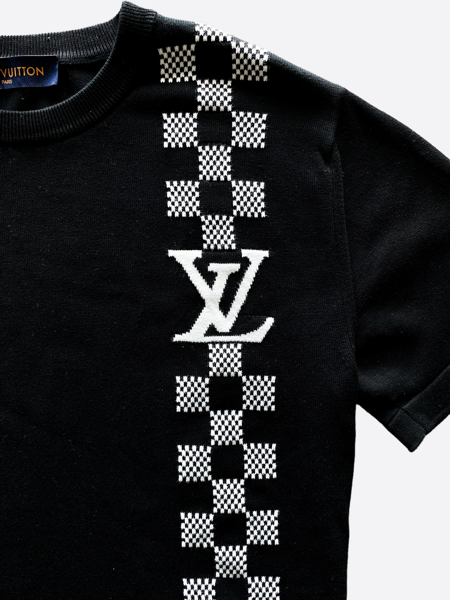 Louis Vuitton Black Intarsia Checkered Logo T-Shirt