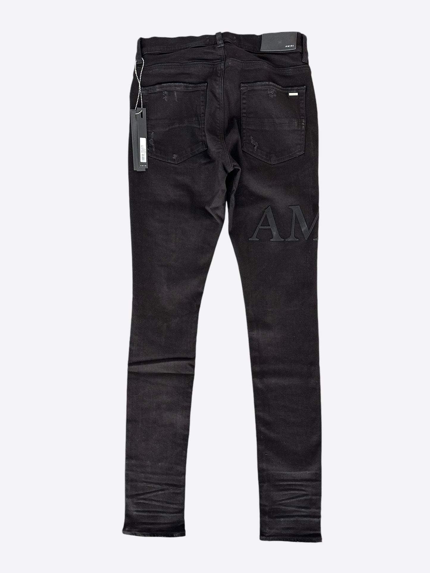 Amiri Black Serif Logo Distressed Jeans