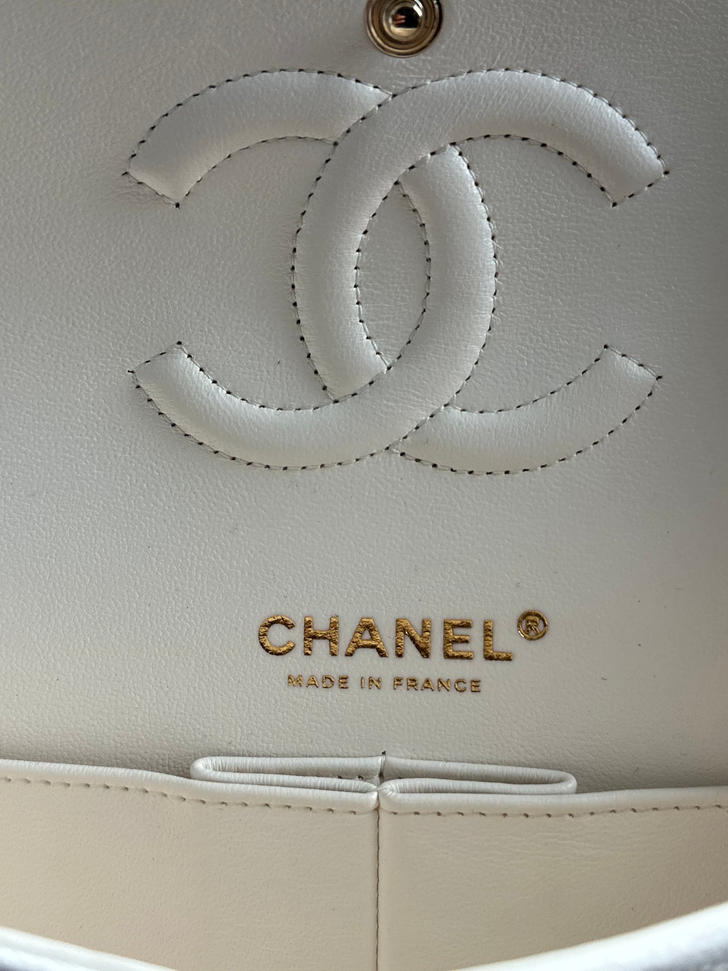 Chanel White Caviar Quilted Medium Flap Bag