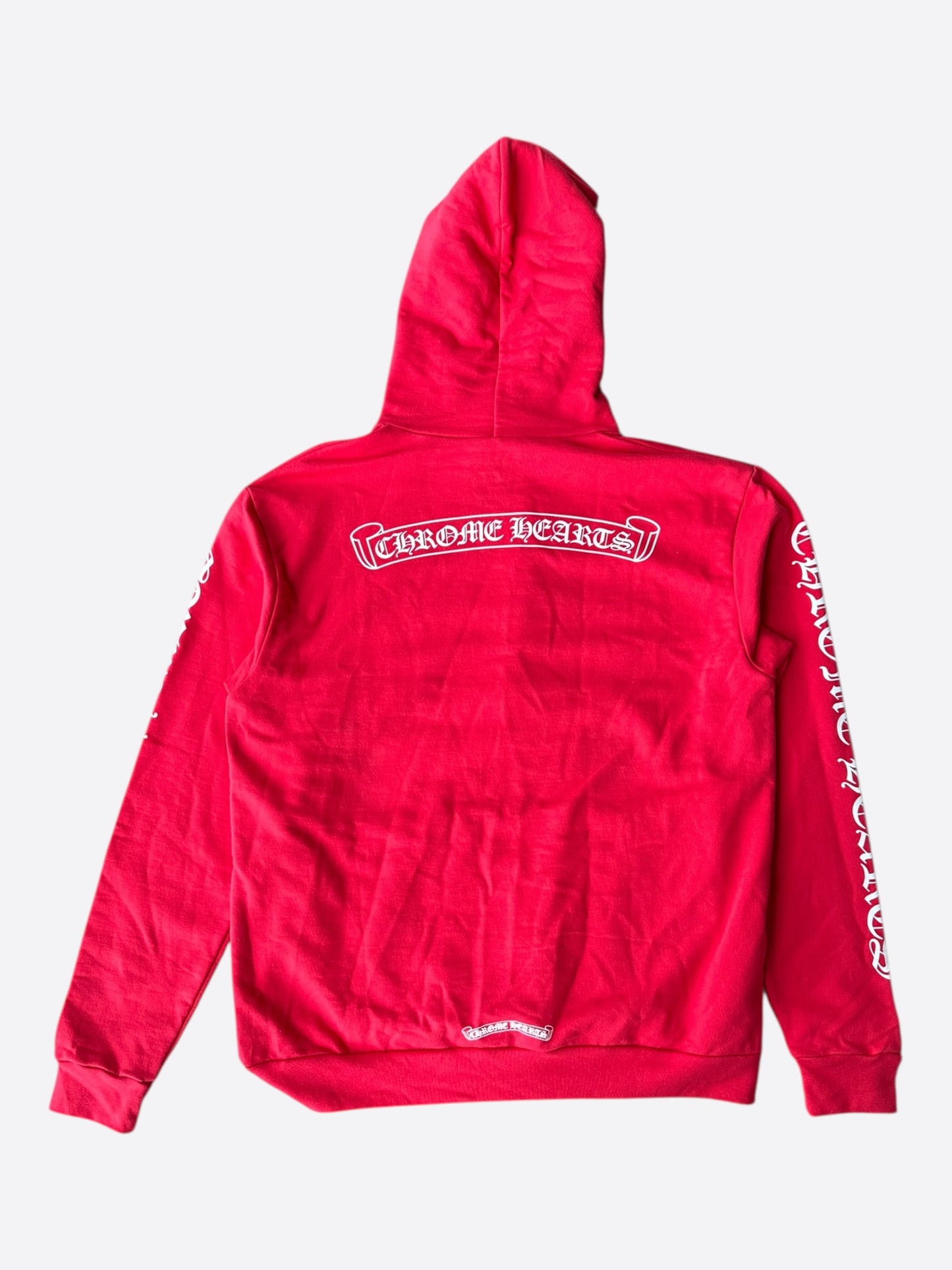 Chrome Hearts Red & White Scroll Logo Hoodie