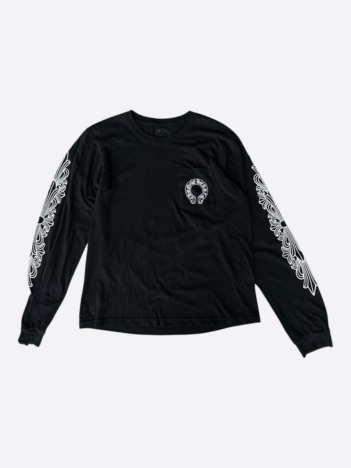 Chrome Hearts Black & White Horseshoe Logo Longsleeve T-Shirt