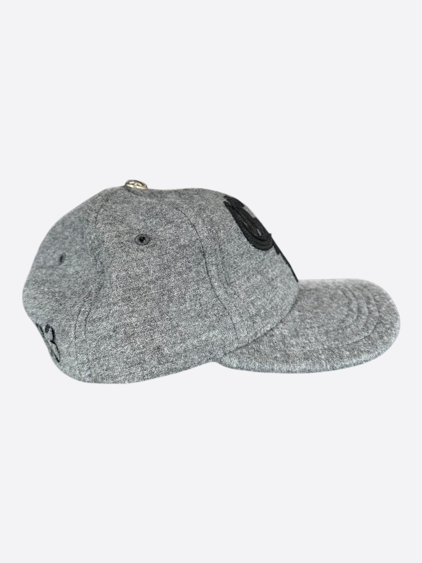 Chrome Hearts Grey & Black Leather CH Logo Wool Hat