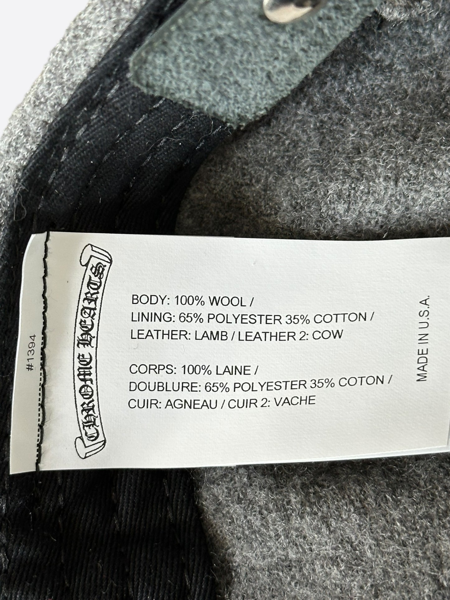 Chrome Hearts Grey & Black Leather CH Logo Wool Hat