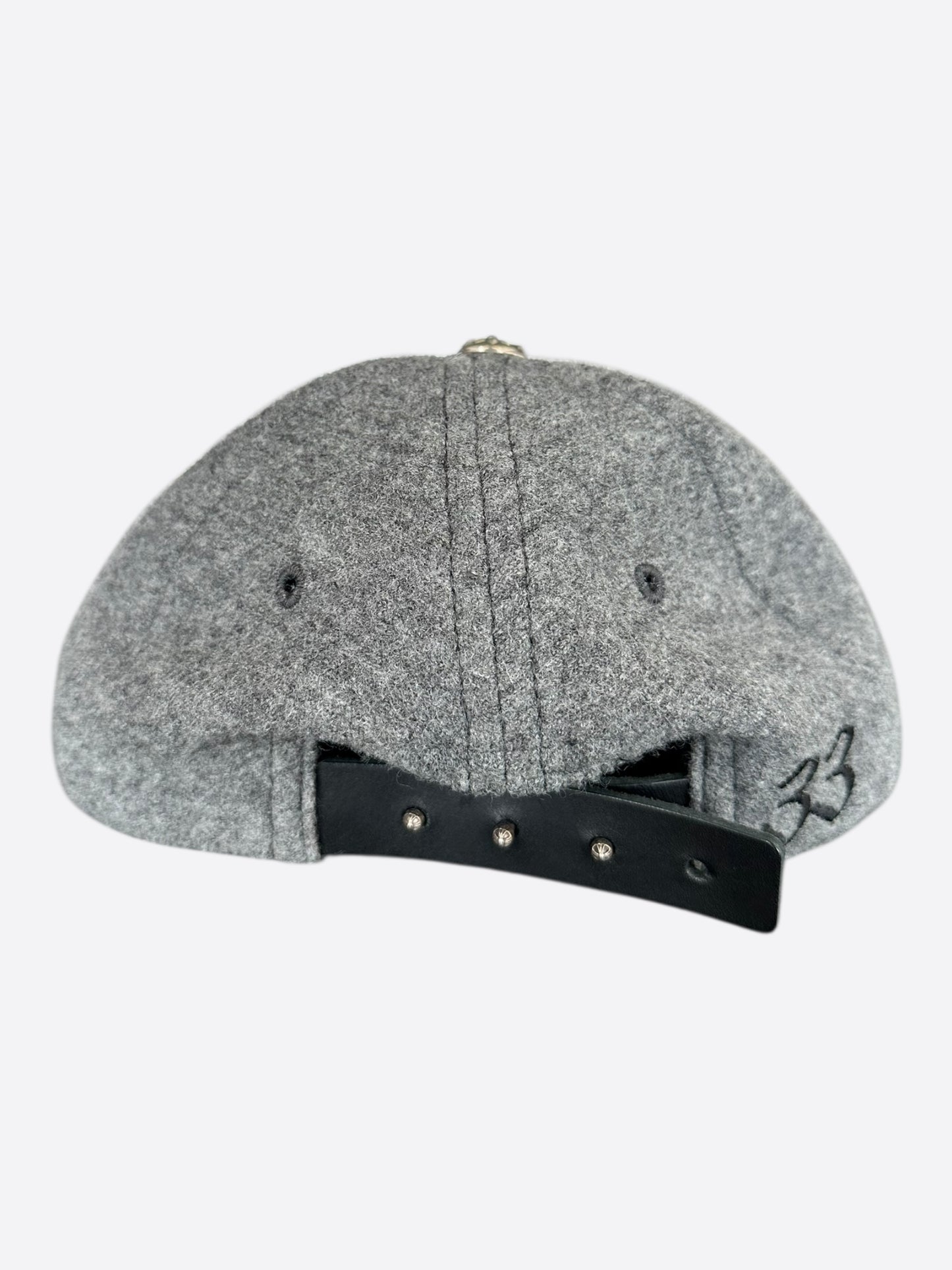 Chrome Hearts Grey & Black Leather CH Logo Wool Hat