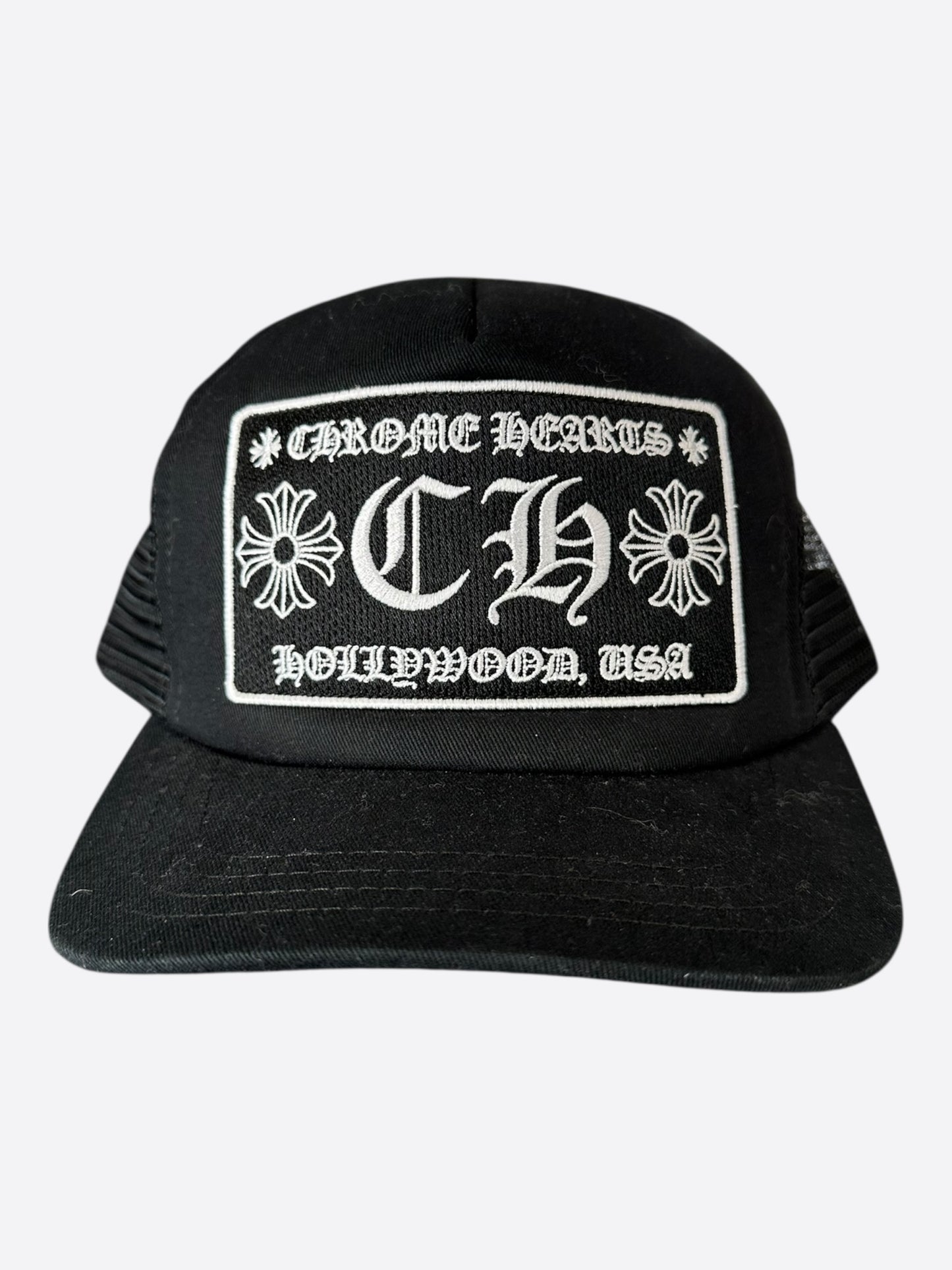 Chrome Hearts Black & White Hollywood Trucker Hat