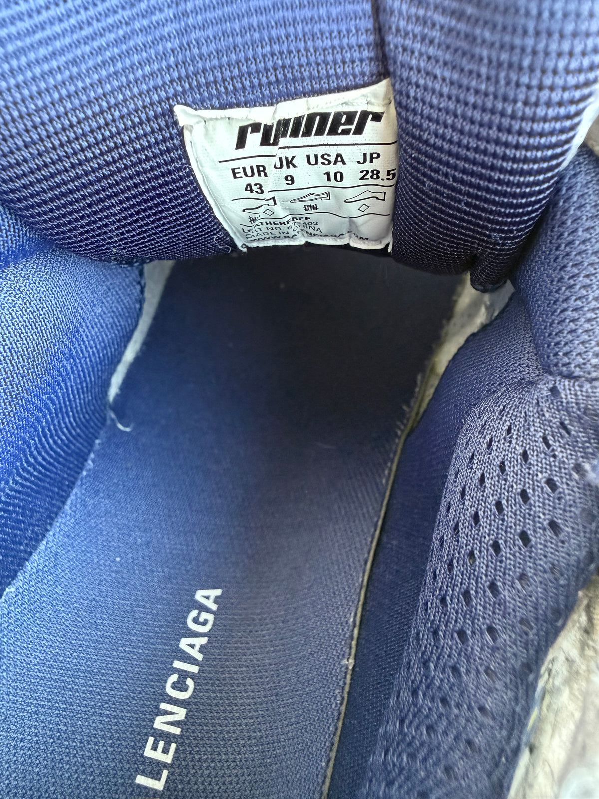 Balenciaga White, Blue & Yellow Mesh Runner Sneakers
