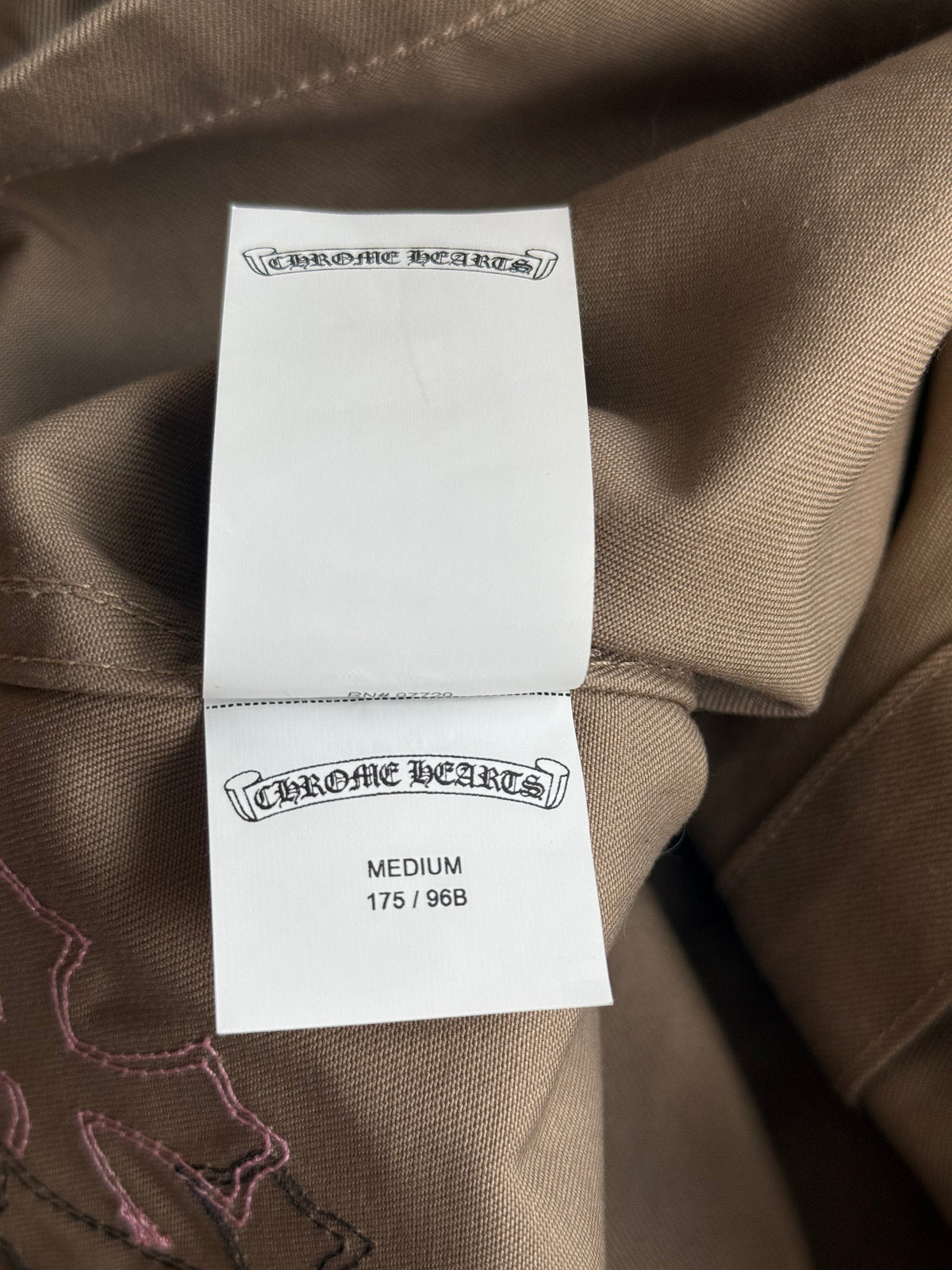 Chrome Hearts Tan, Pink & Checkered Cross Patch Work Dog Jacket