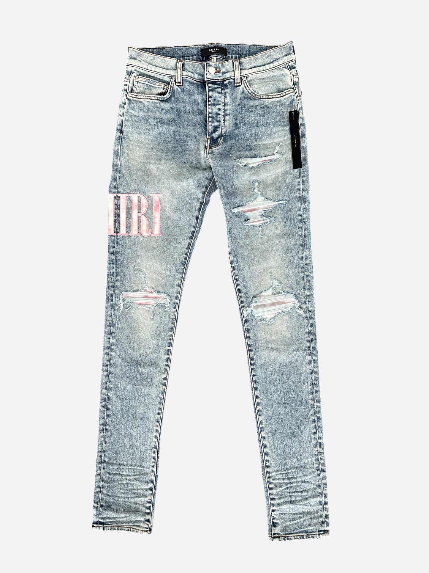 Amiri Stone Indigo Pink Tie-Dye Core Applique Logo Jeans