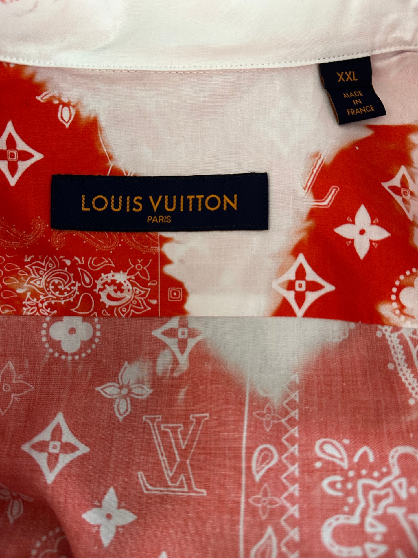 Louis Vuitton Red Bandana Bleached Short Sleeve Button Up Shirt