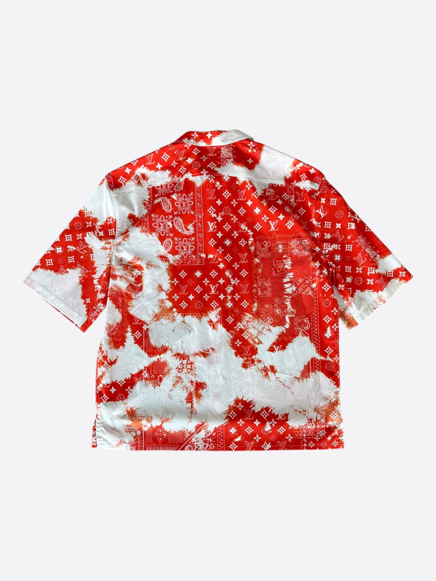 Louis Vuitton Red Bandana Bleached Short Sleeve Button Up Shirt