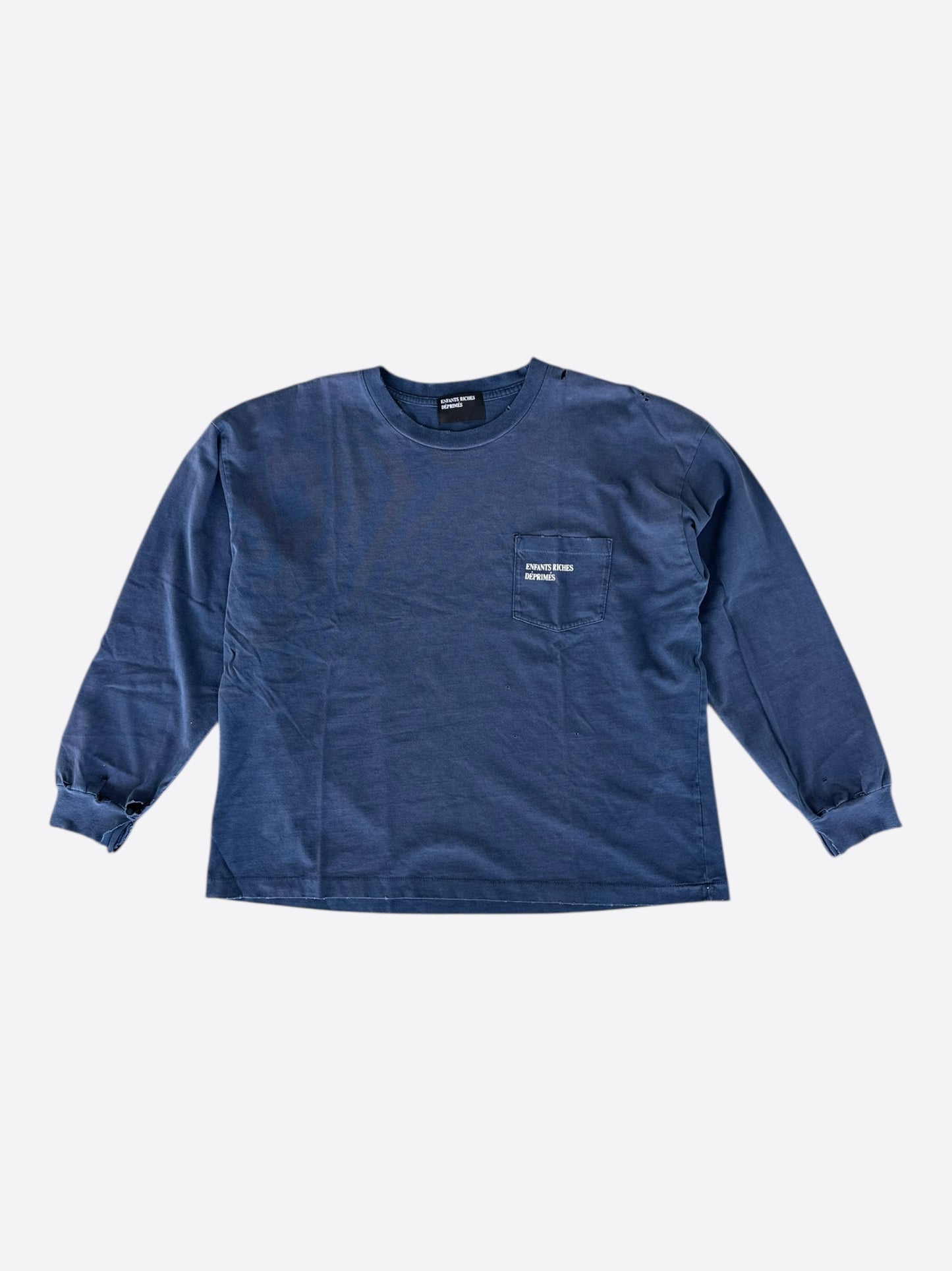 Enfants Riches Deprimes Faded Navy & White Classic Logo Longsleeve T-Shirt
