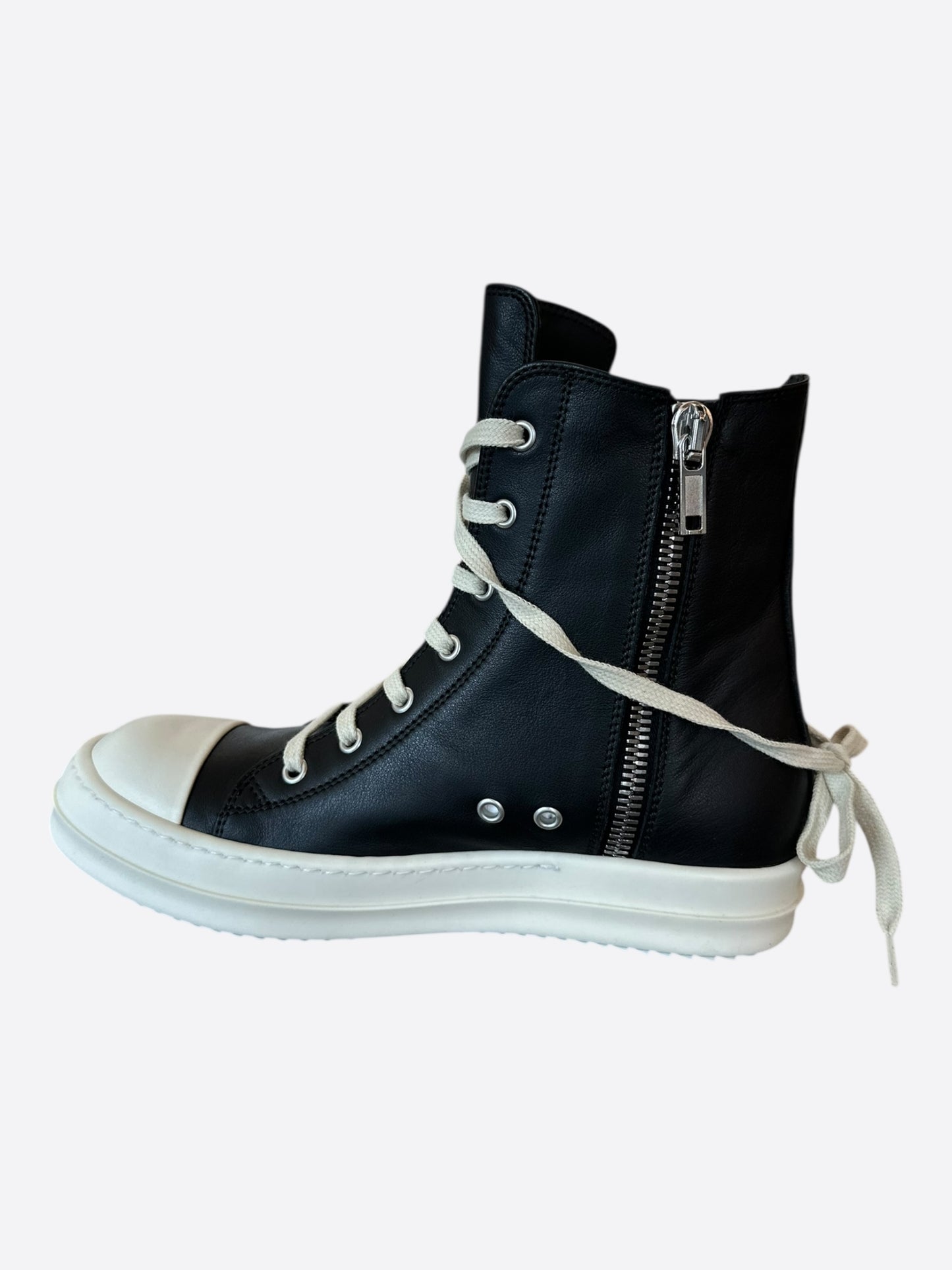 Rick Owens Black & White Leather Women's High Top Sneakers