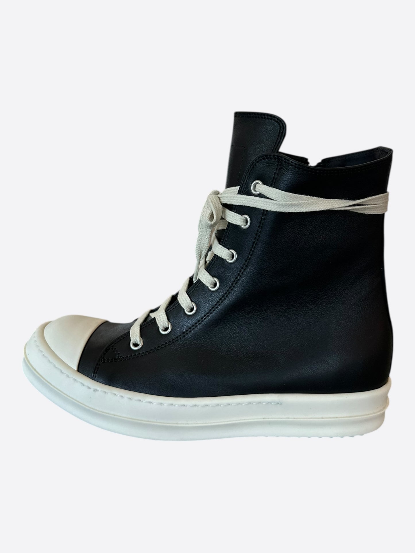 Rick Owens Black & White Leather Women's High Top Sneakers