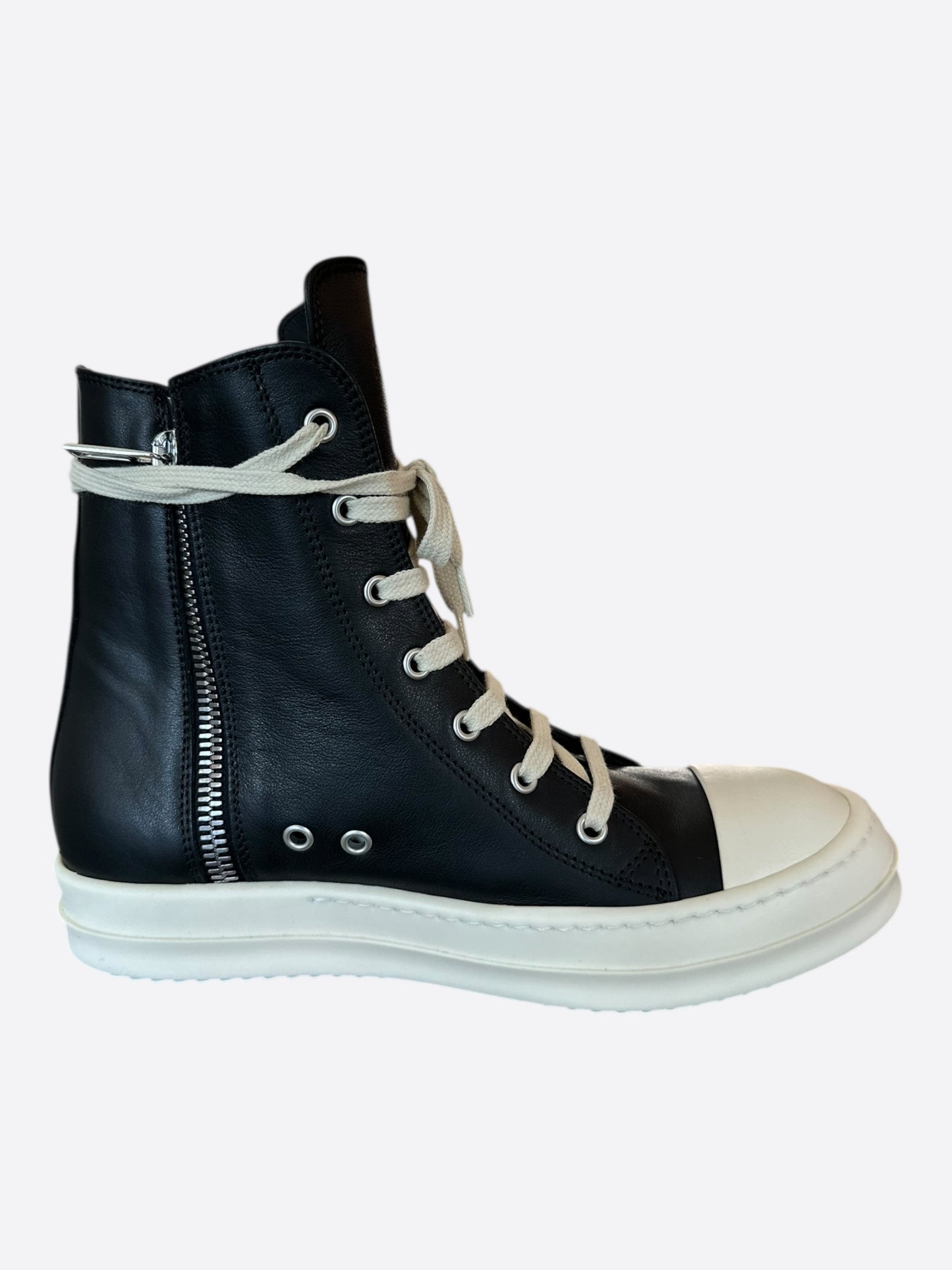 Rick Owens Black & White Leather Women's High Top Sneakers