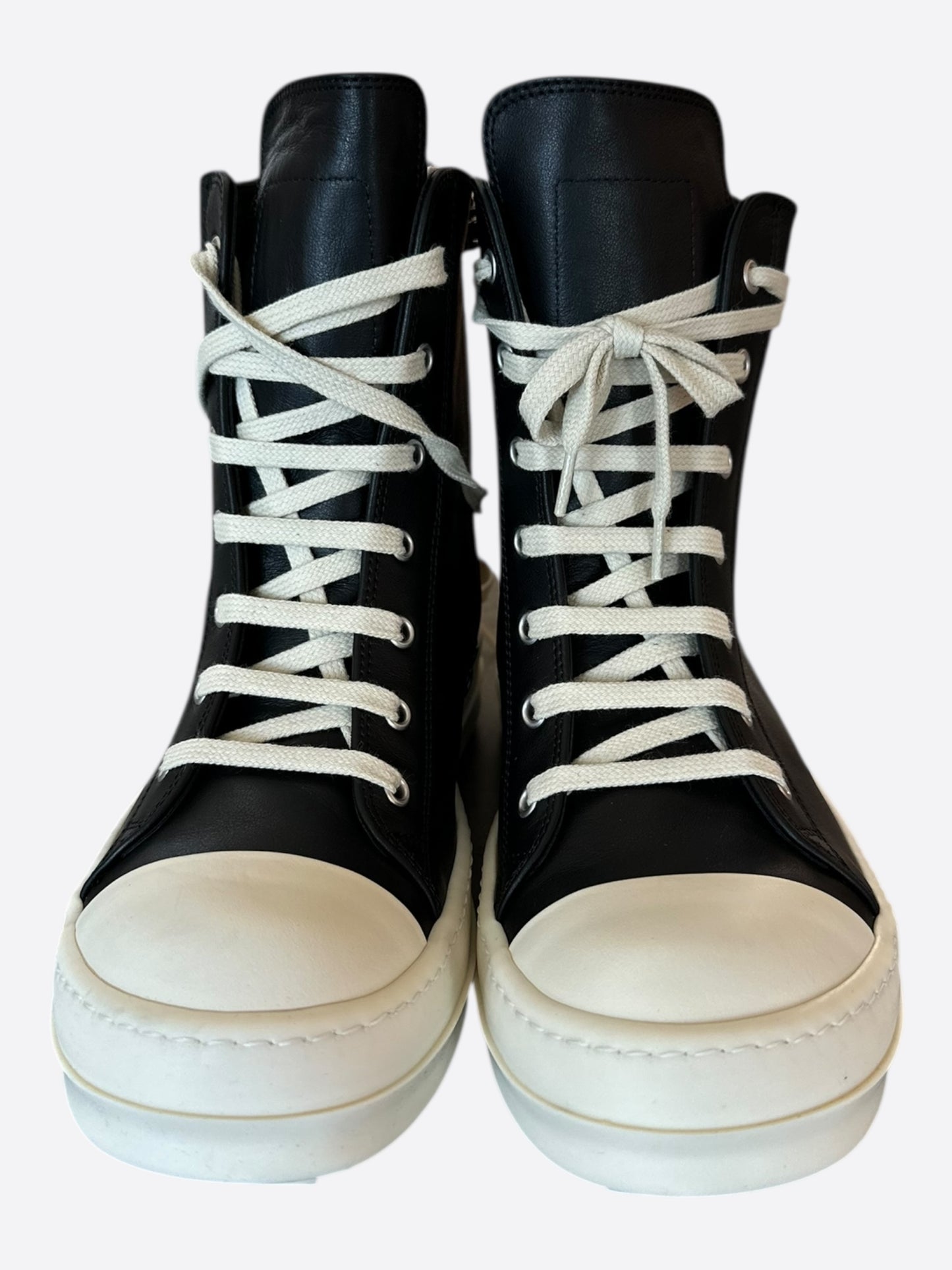 Rick Owens Black & White Leather Women's High Top Sneakers