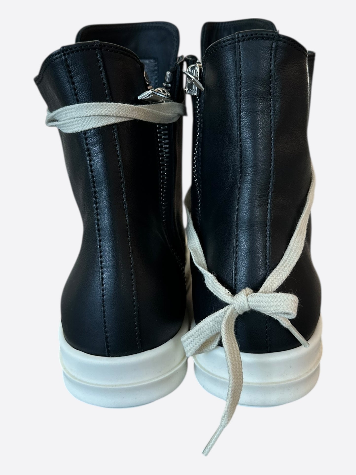 Rick Owens Black & White Leather Women's High Top Sneakers