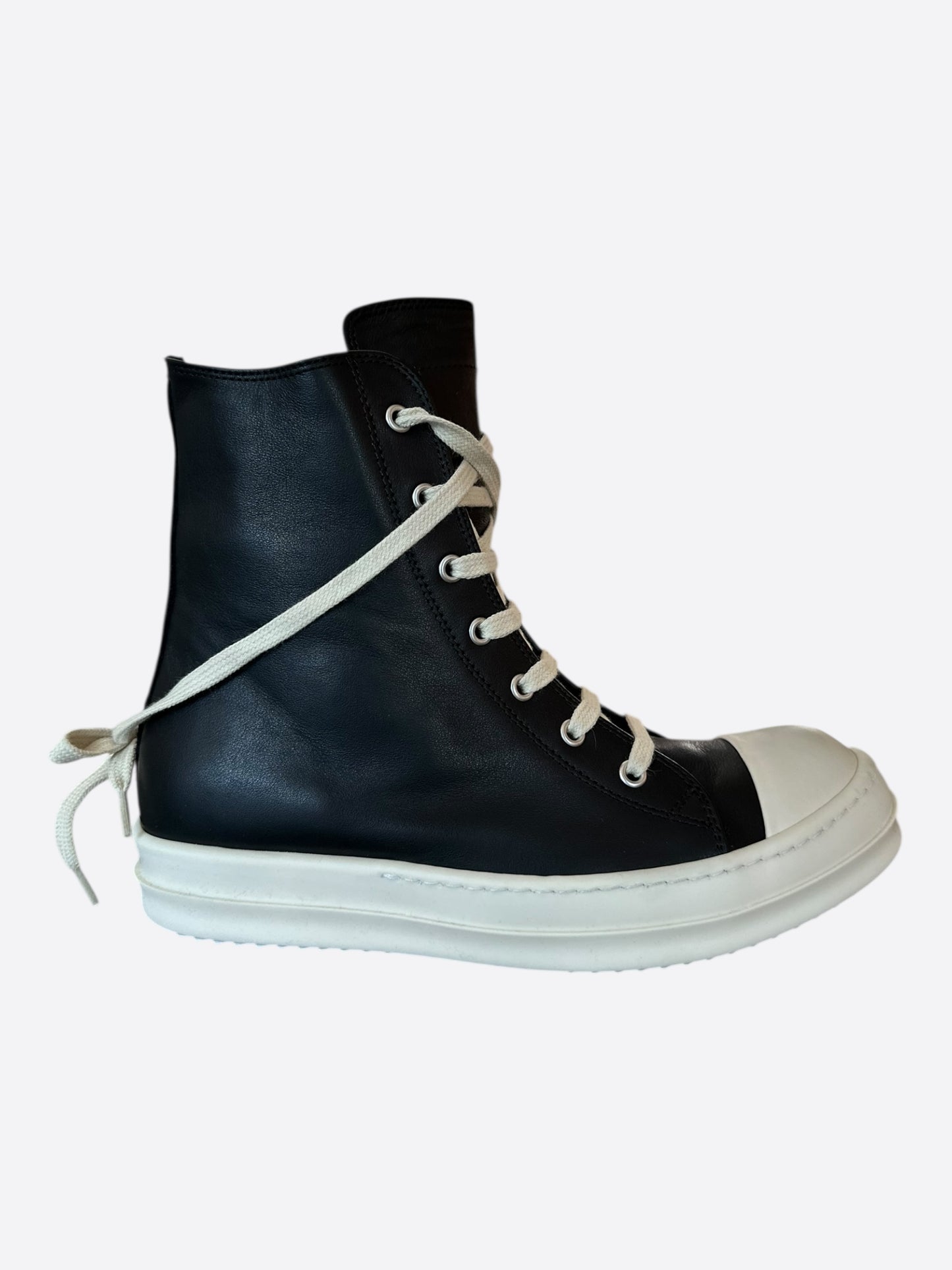 Rick Owens Black & White Leather Women's High Top Sneakers