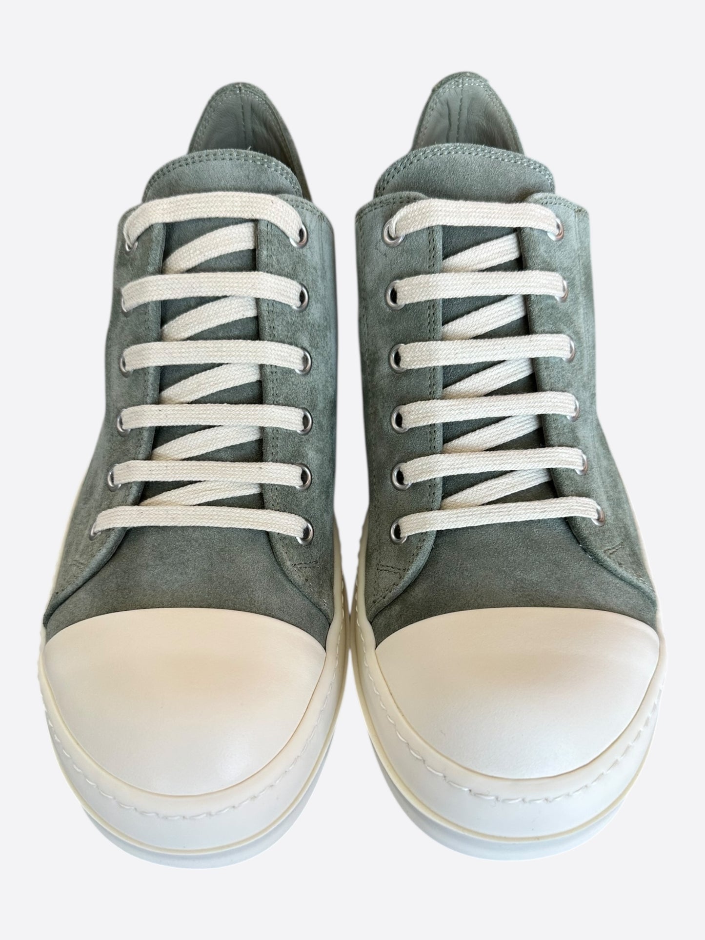 Rick Owens Green & White Low Top Sneakers