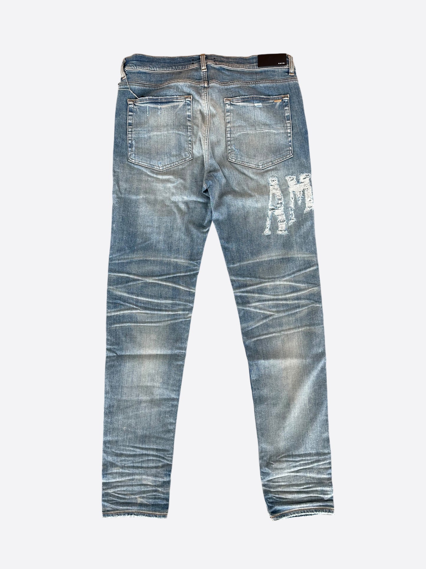 Amiri Clay Indigo Distressed Logo Jeans