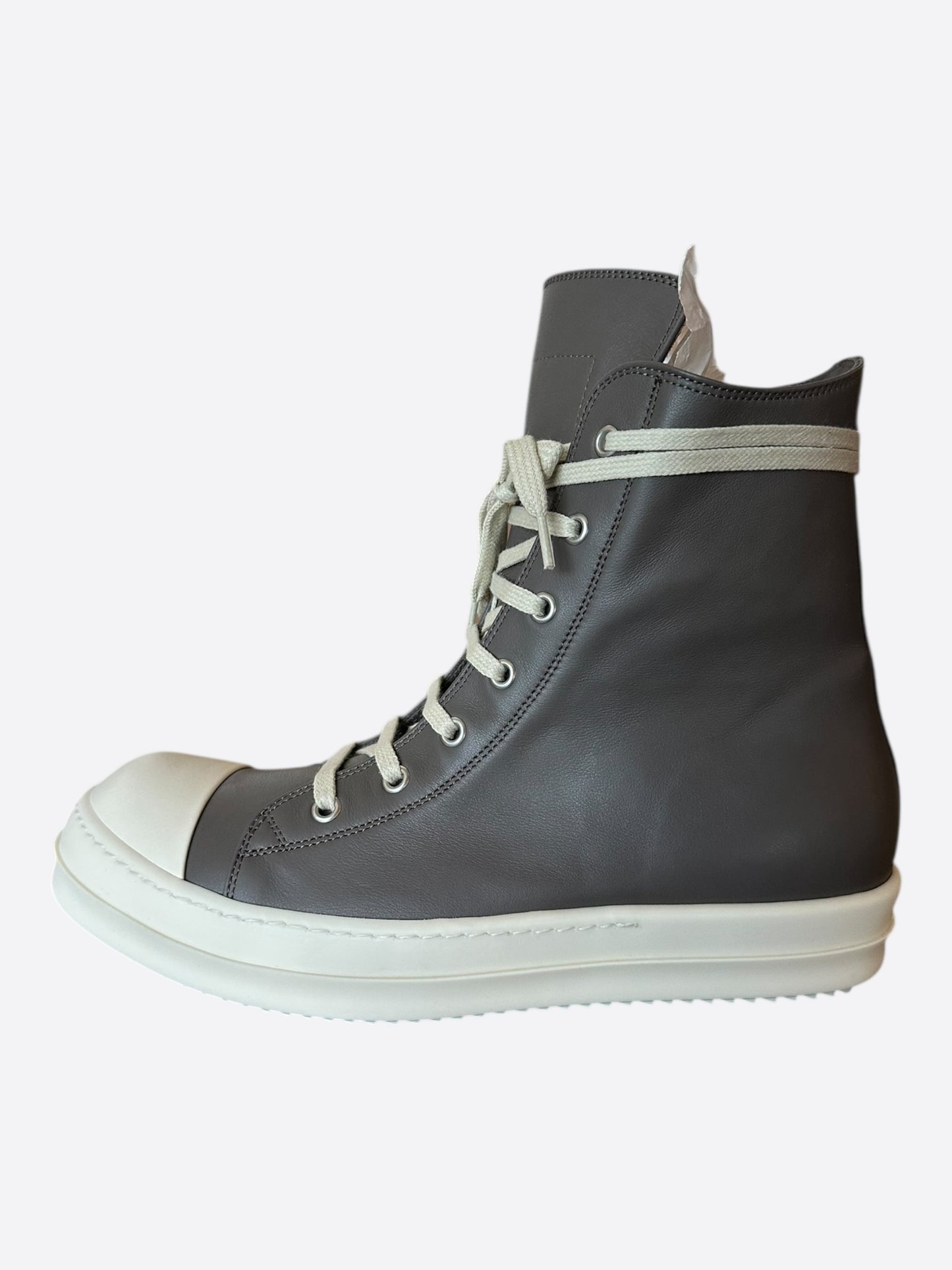Rick Owens Grey & White Leather High Top Sneakers