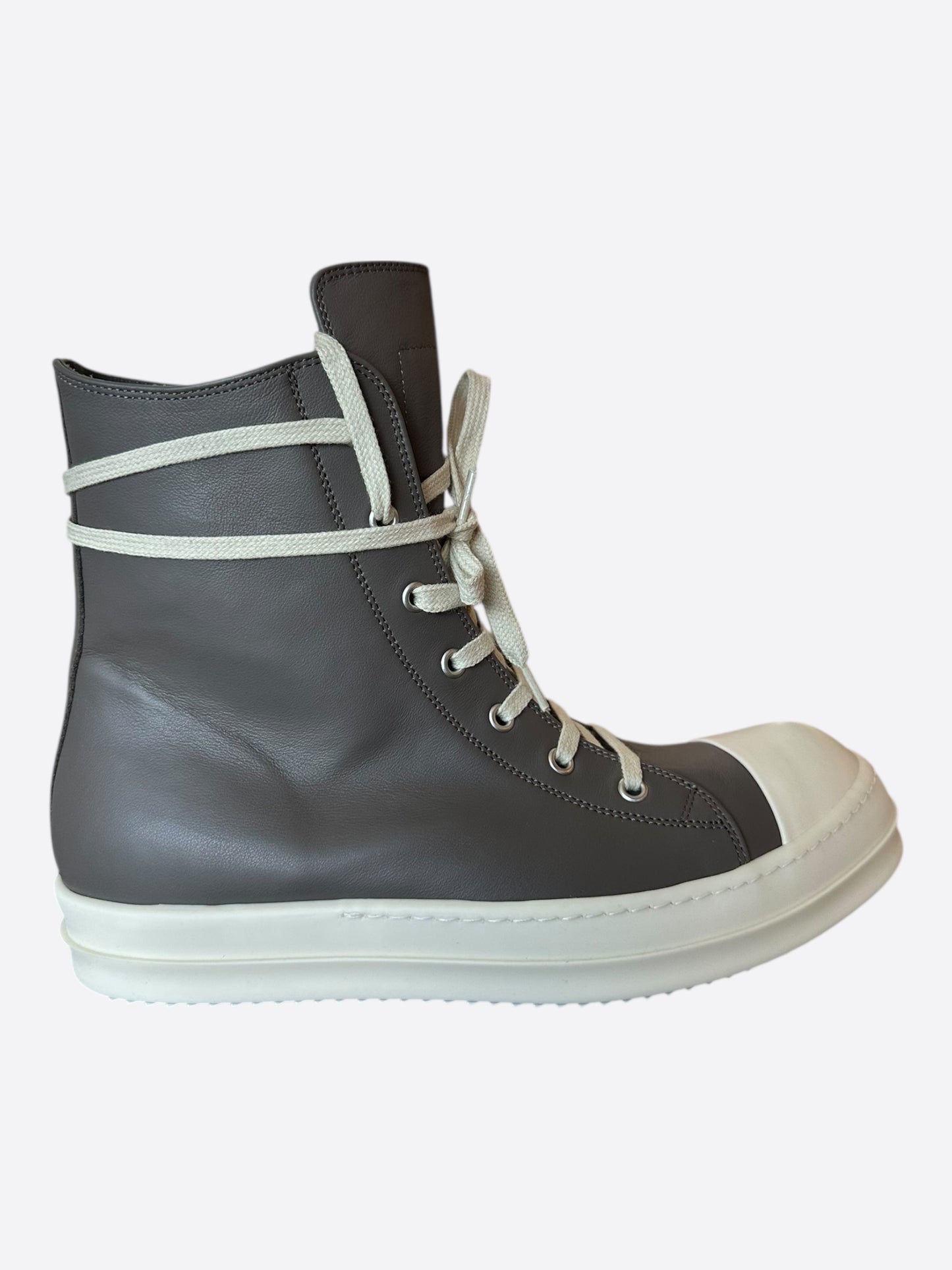 Rick Owens Grey & White Leather High Top Sneakers