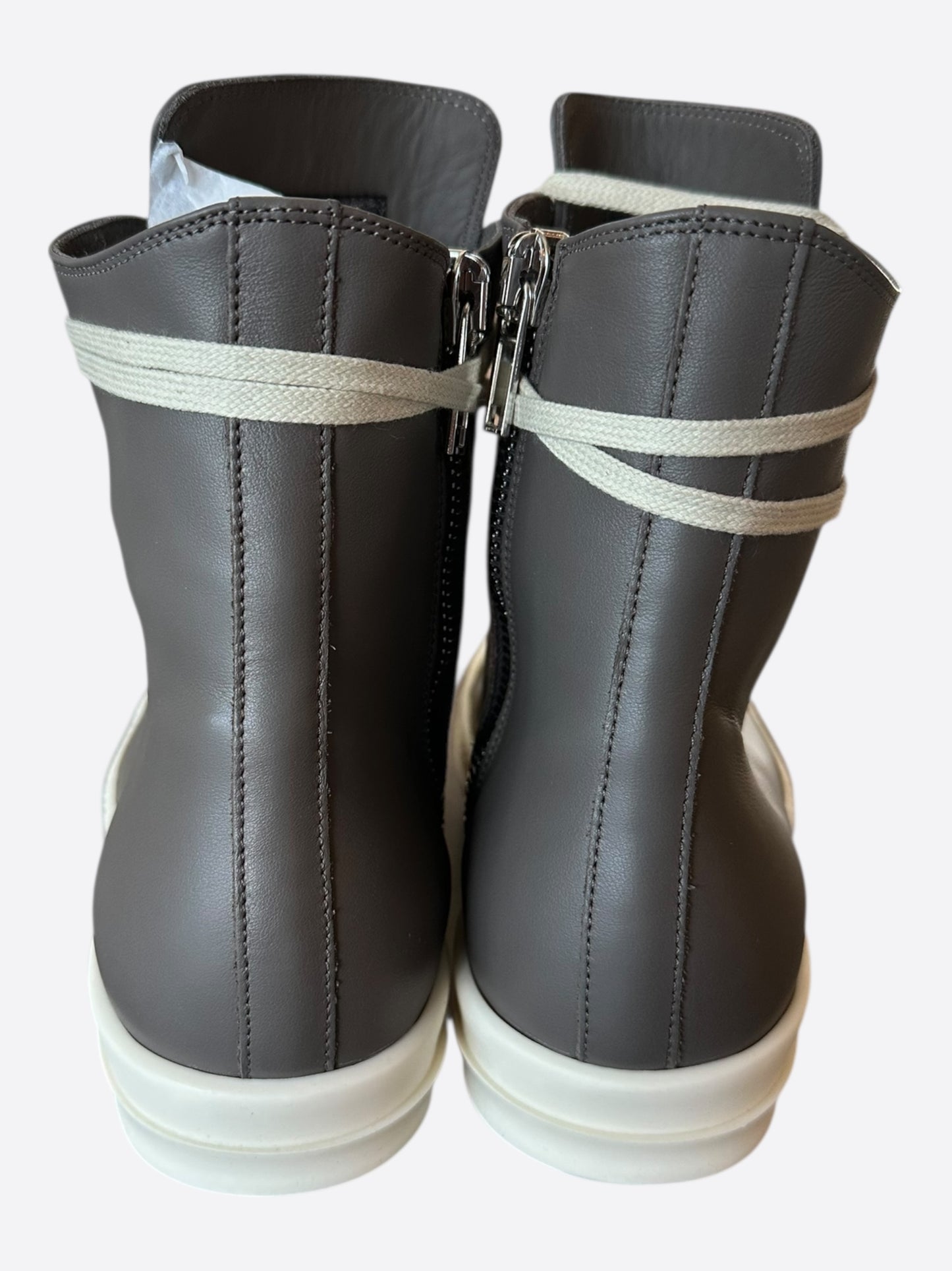 Rick Owens Grey & White Leather High Top Sneakers