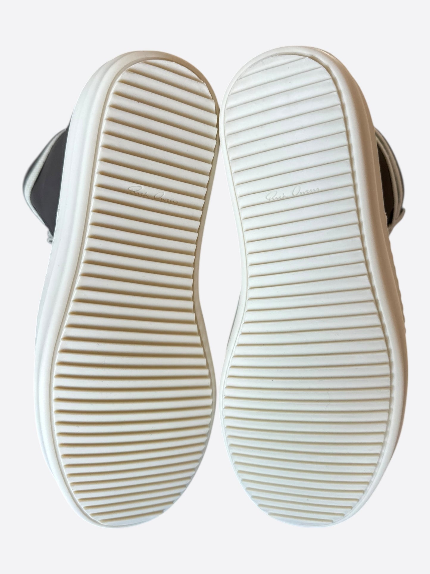 Rick Owens Grey & White Leather High Top Sneakers