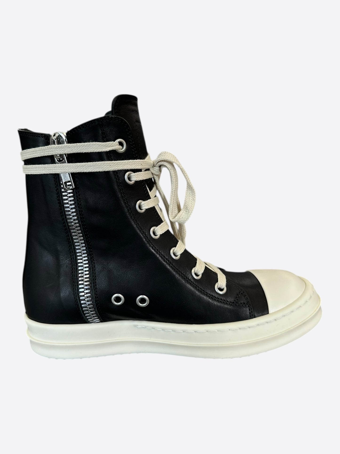 Rick Owens Black & White Leather Women's High Top Sneakers