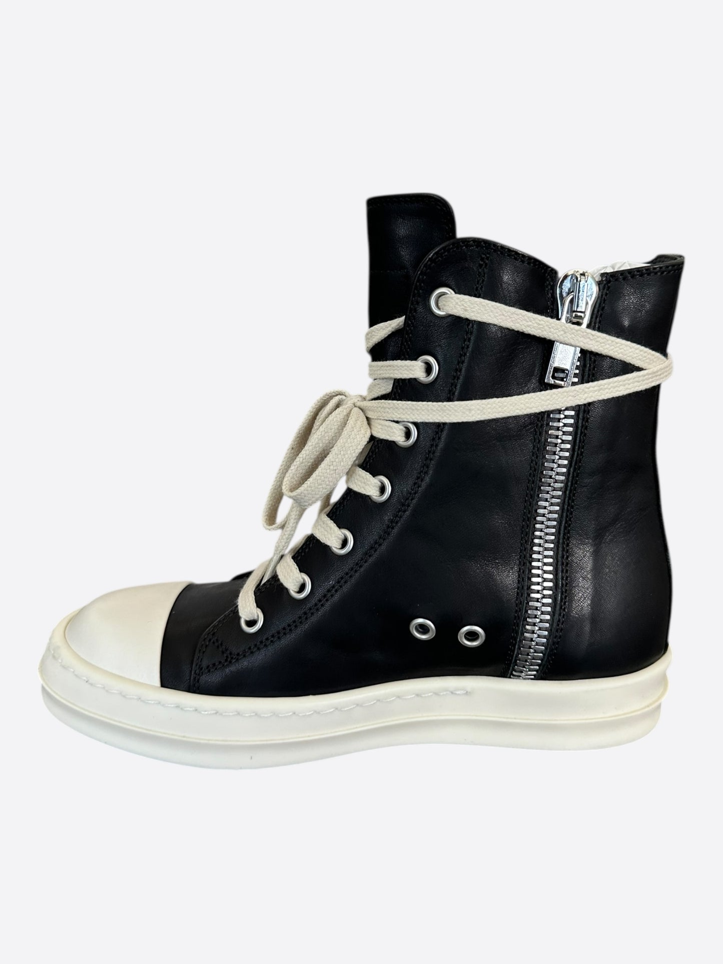 Rick Owens Black & White Leather Women's High Top Sneakers