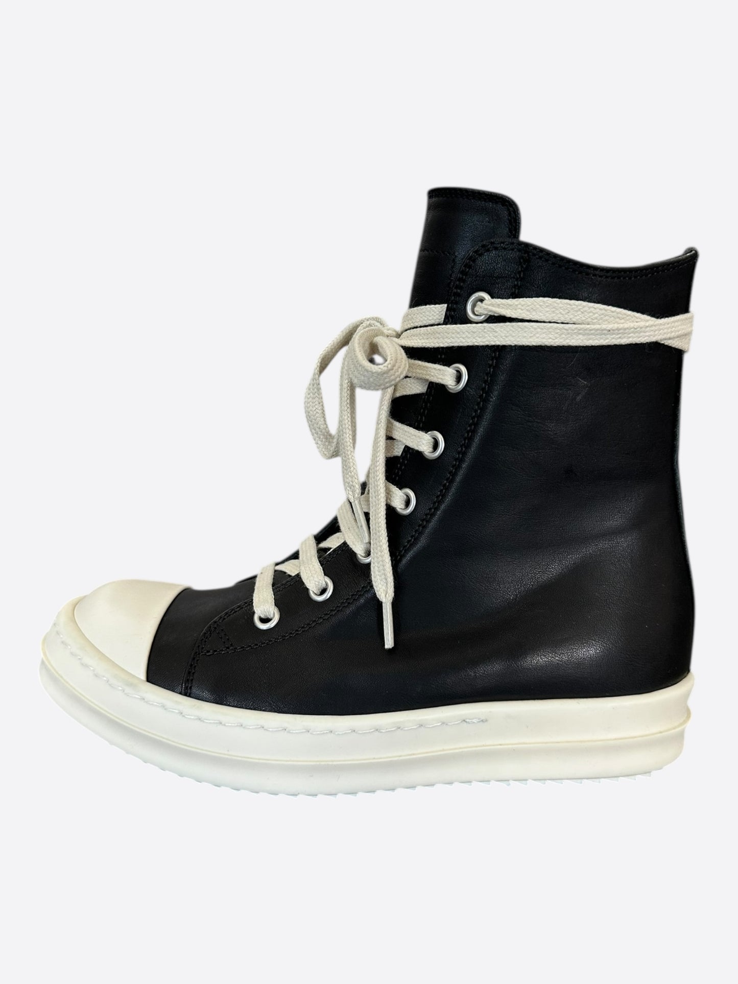 Rick Owens Black & White Leather Women's High Top Sneakers