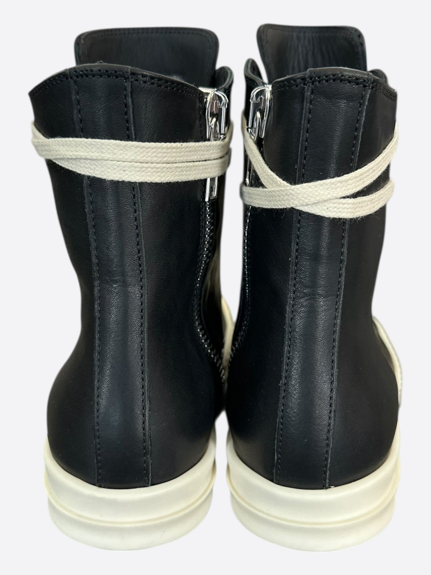 Rick Owens Black & White Leather Women's High Top Sneakers