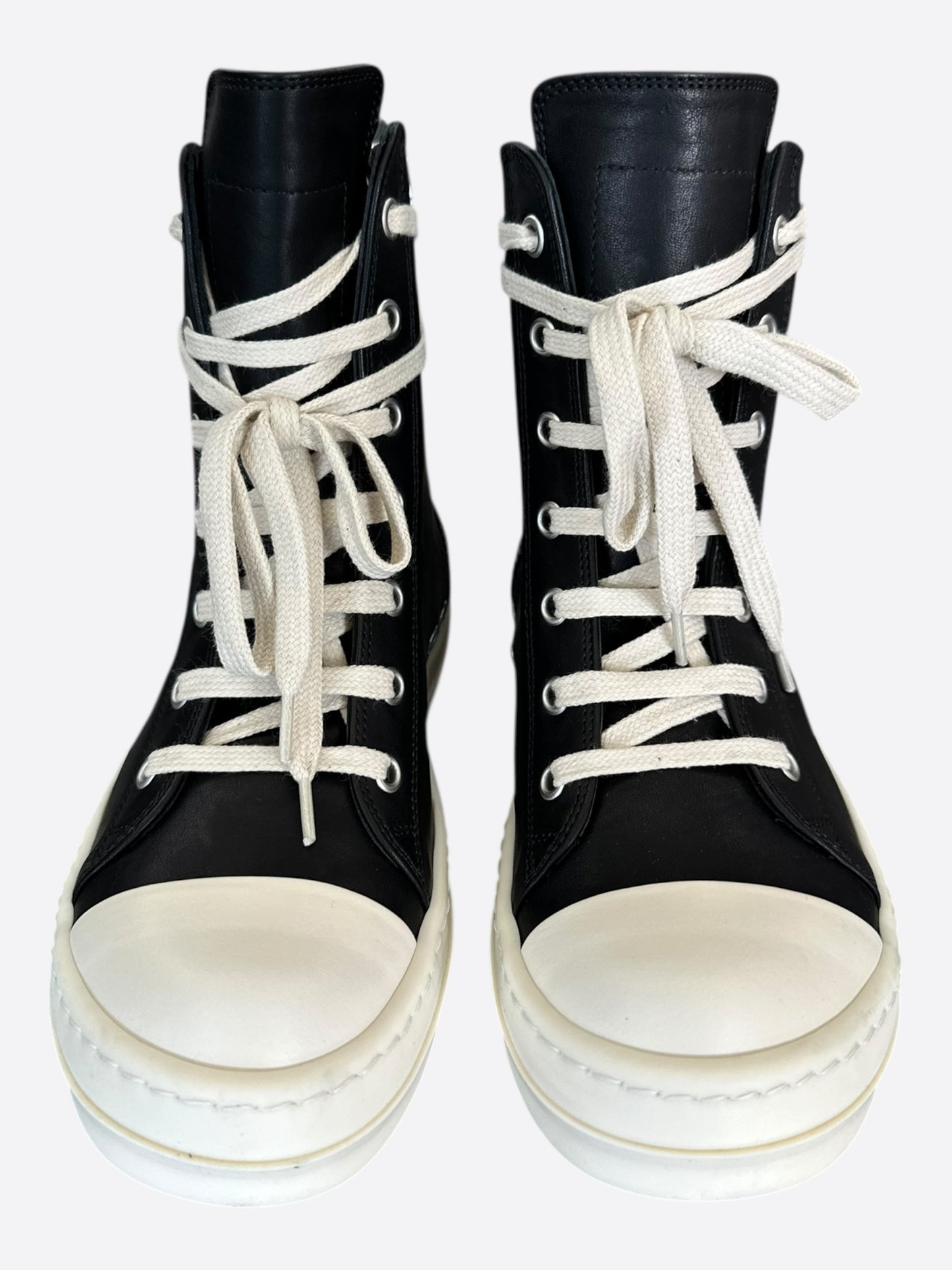 Rick Owens Black & White Leather Women's High Top Sneakers