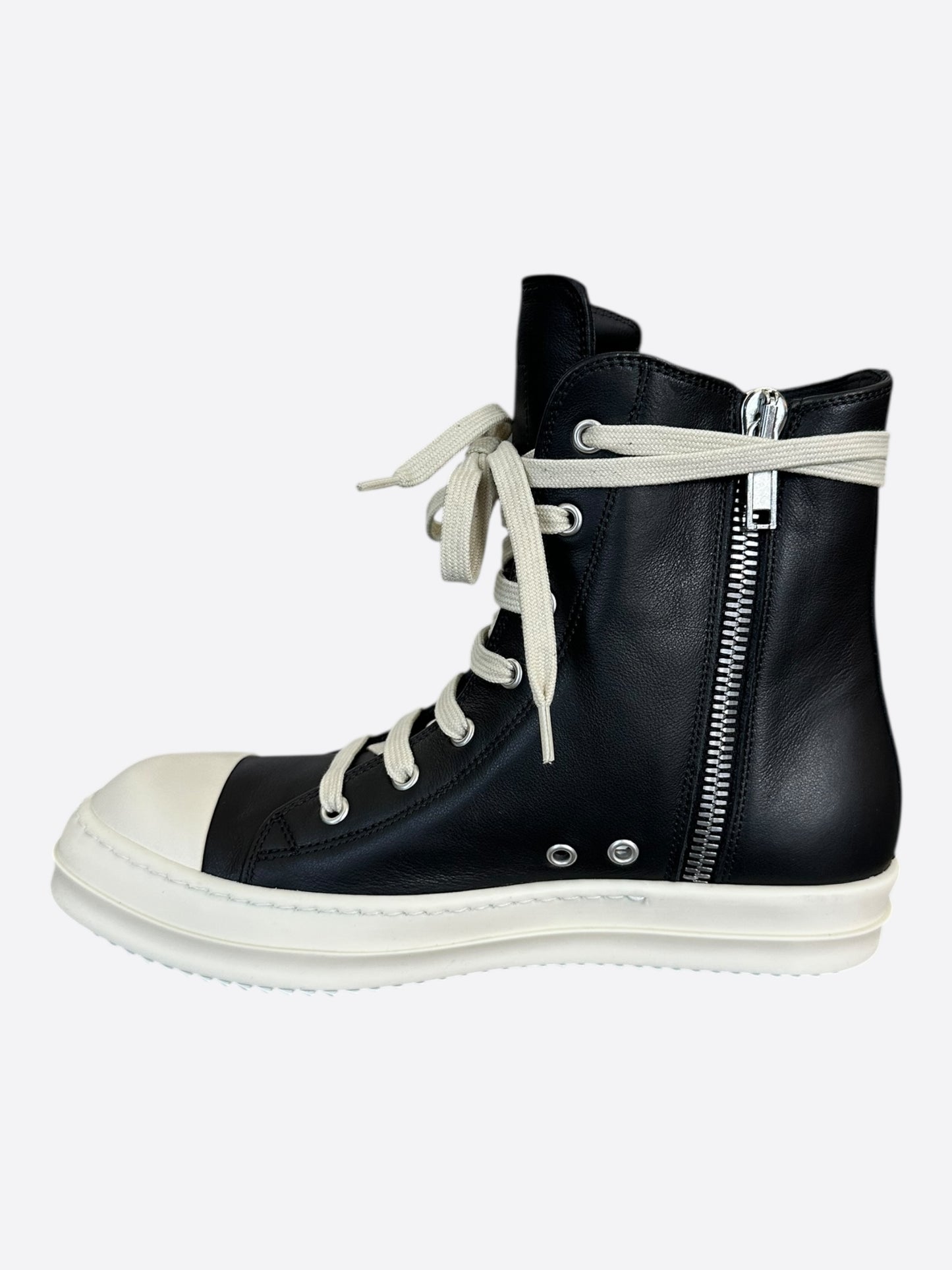 Rick Owens Black & White Leather High Top Sneakers