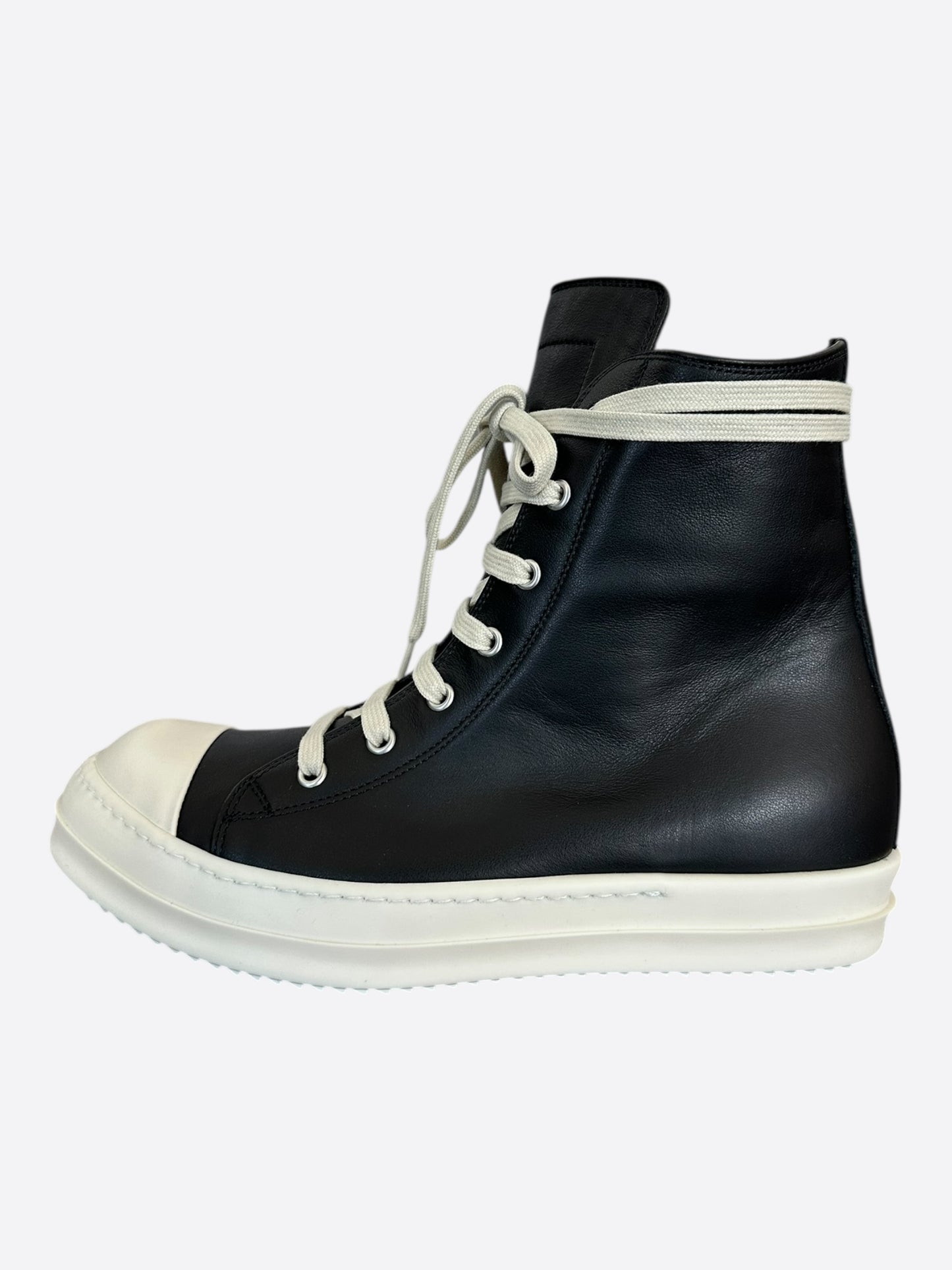 Rick Owens Black & White Leather High Top Sneakers