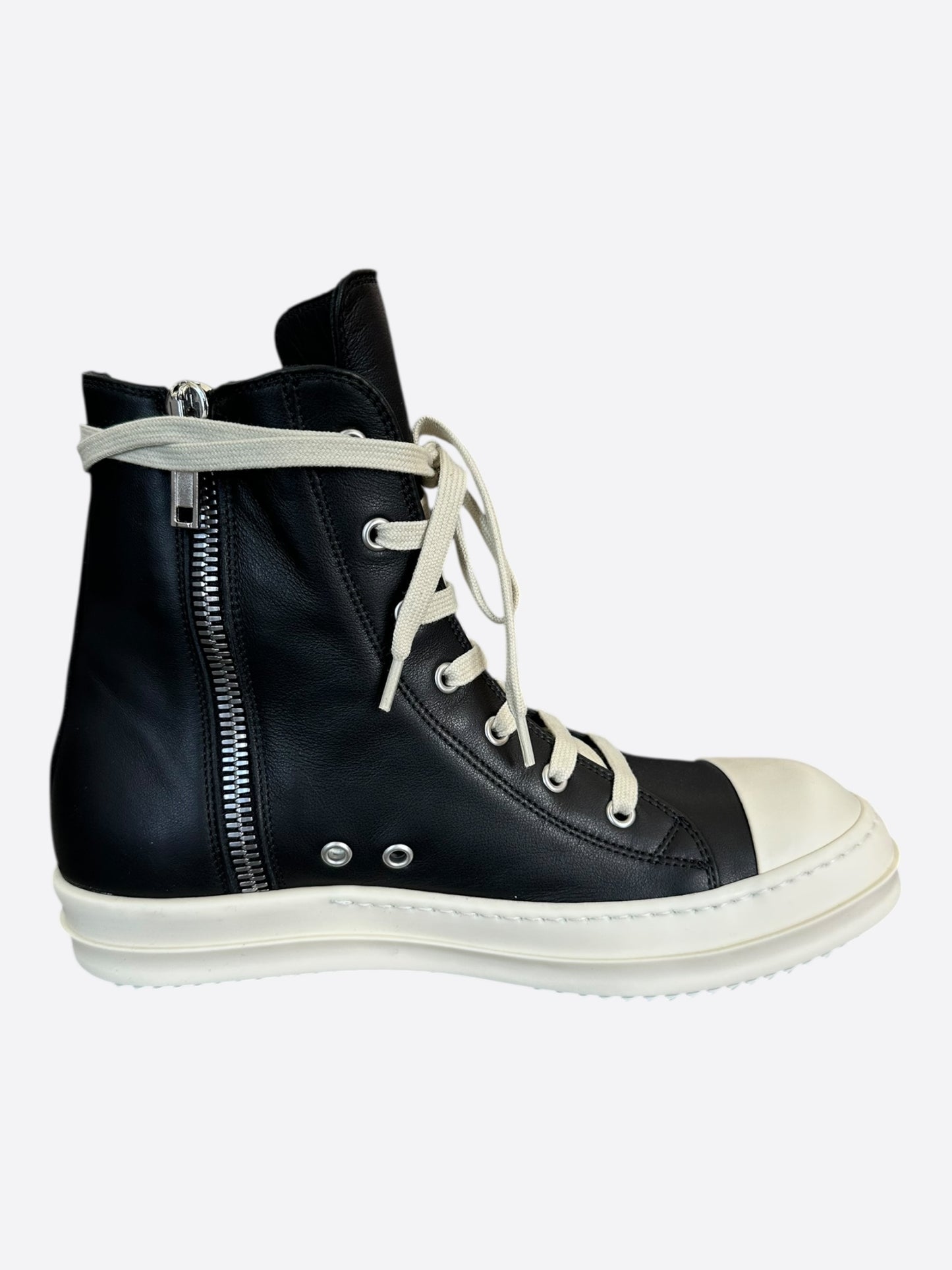 Rick Owens Black & White Leather High Top Sneakers
