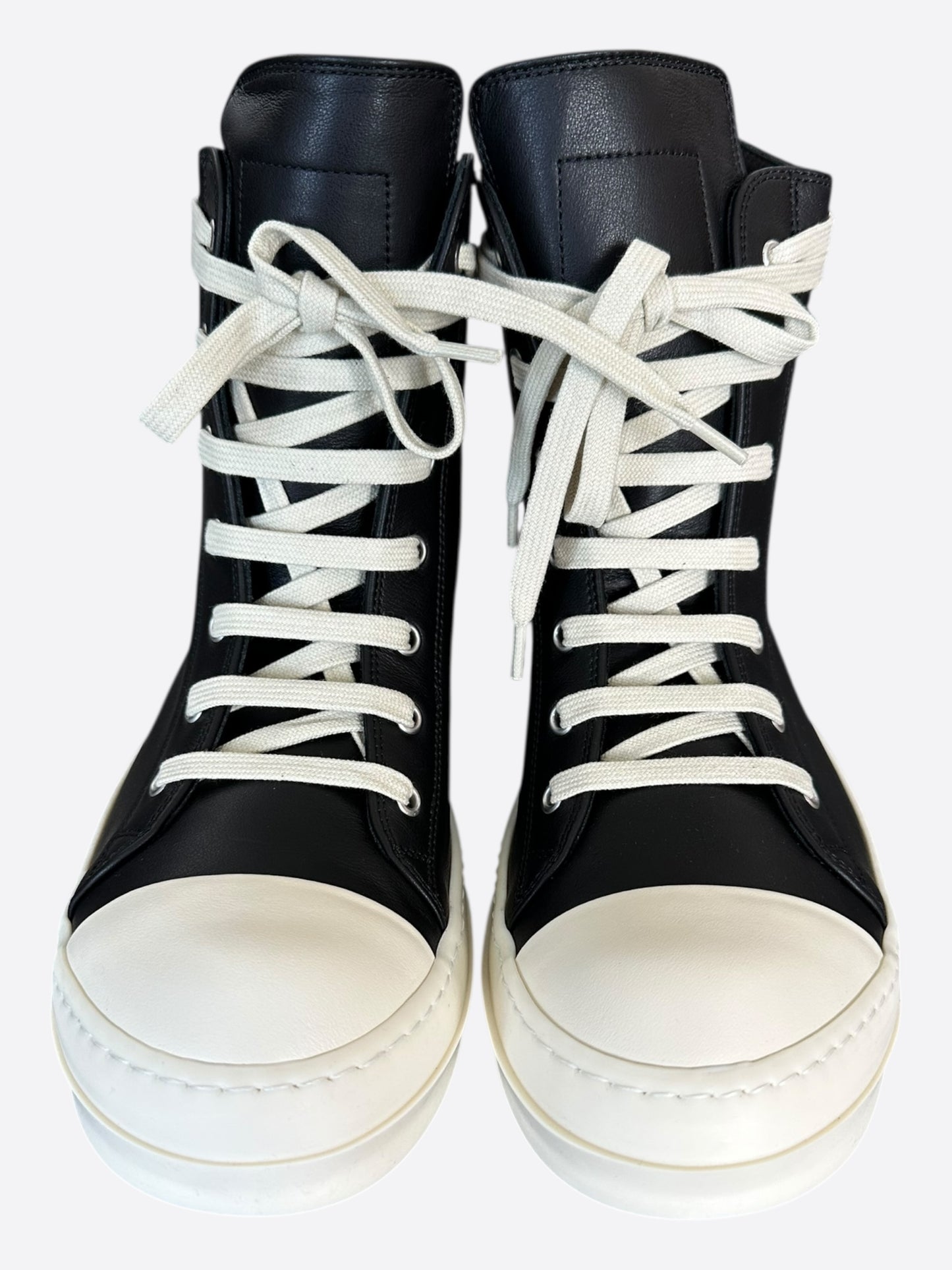 Rick Owens Black & White Leather High Top Sneakers