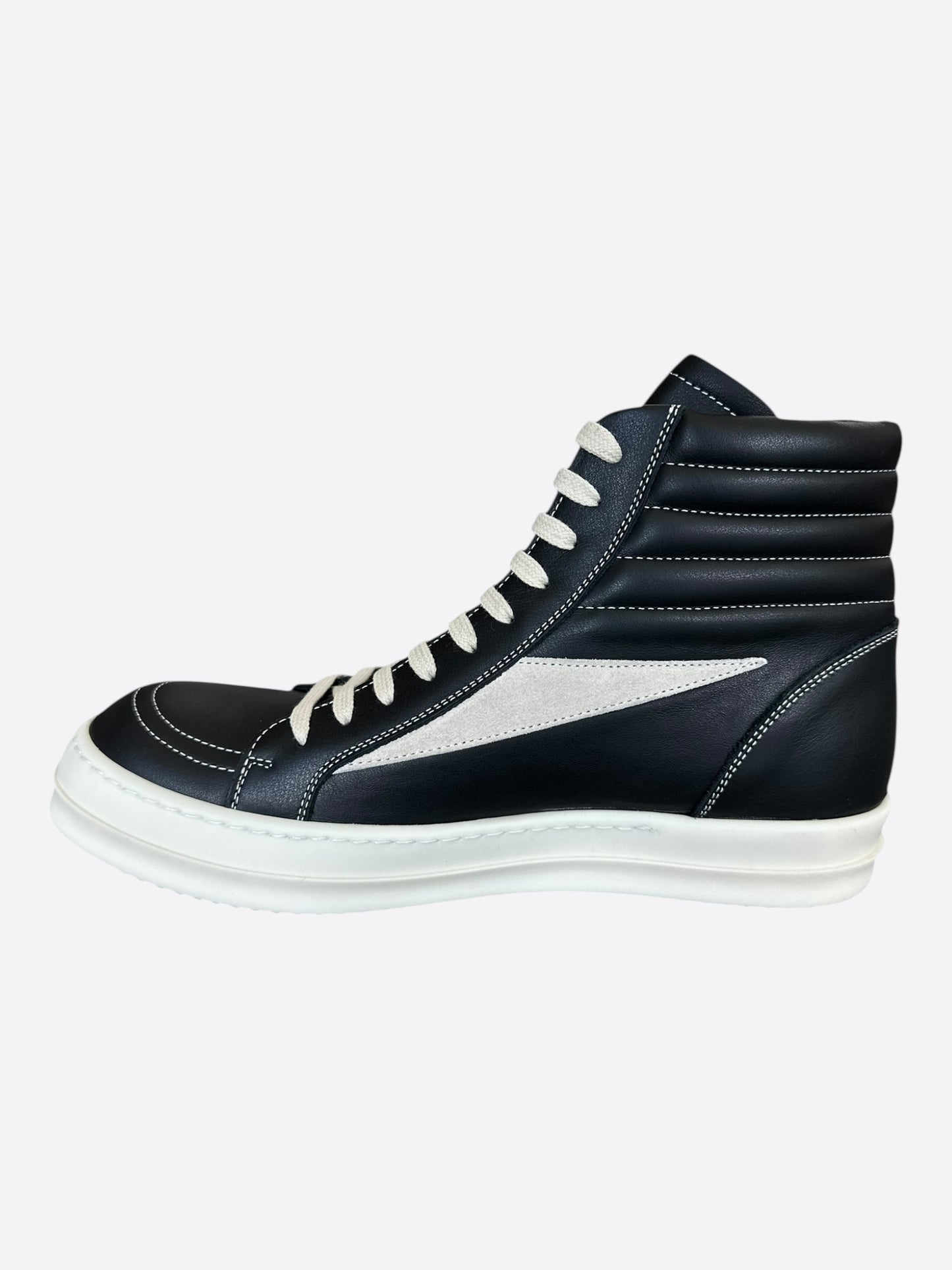 Rick Owens Black & White Leather Vintage High Top Sneakers