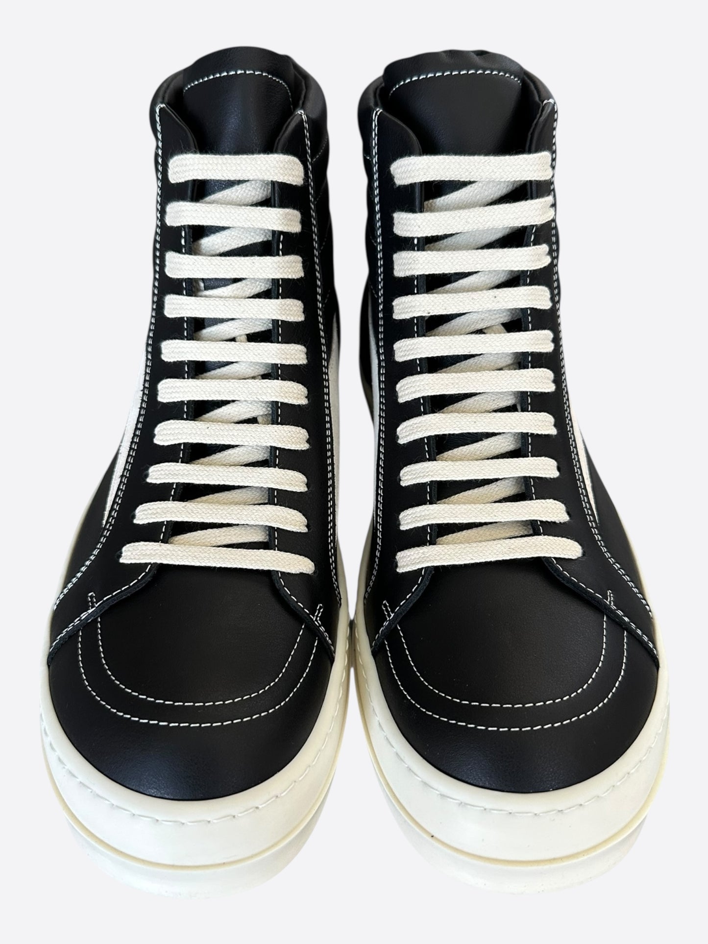 Rick Owens Black & White Leather Vintage High Top Sneakers