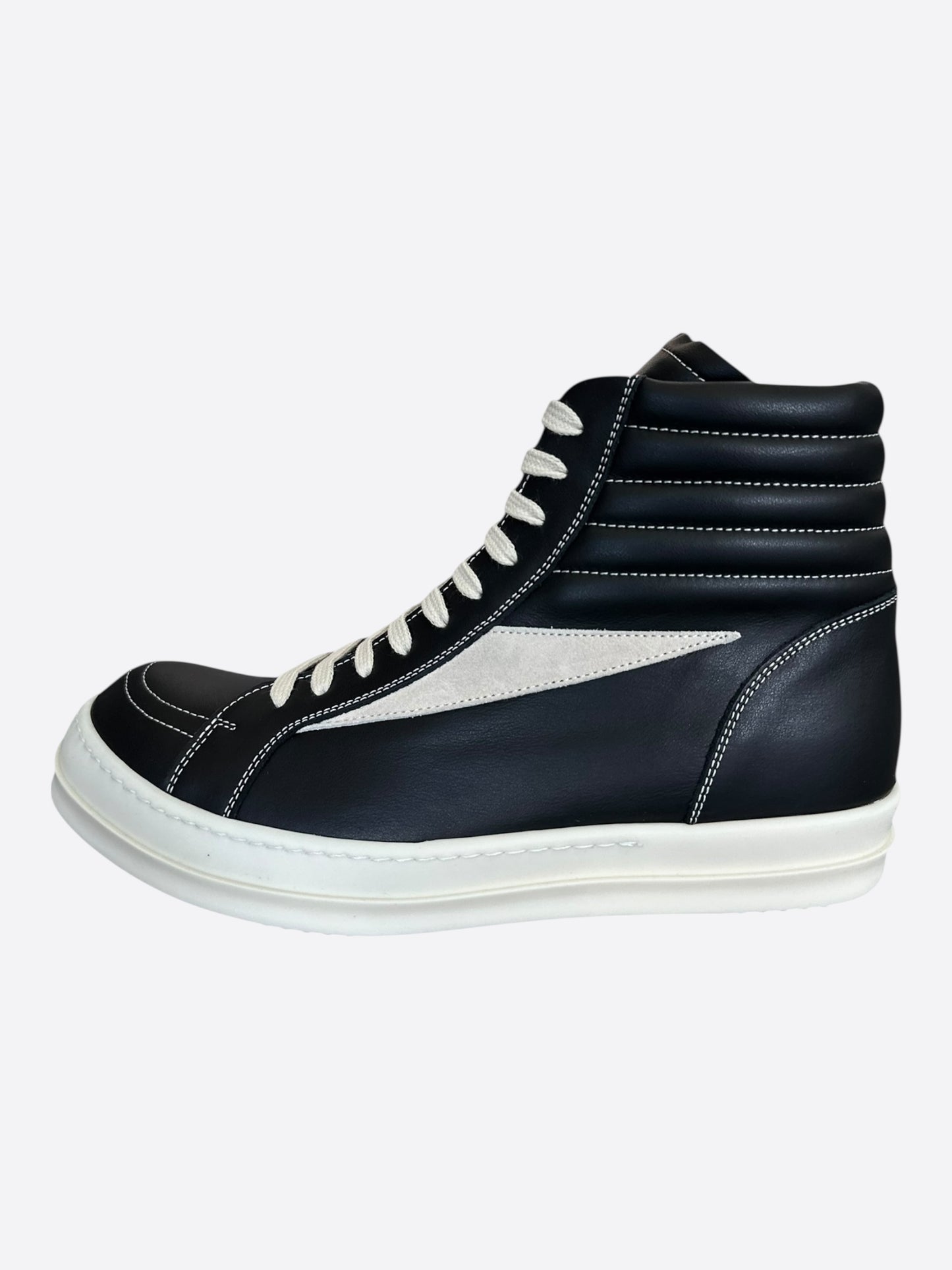 Rick Owens Black & White Leather Vintage High Top Sneakers