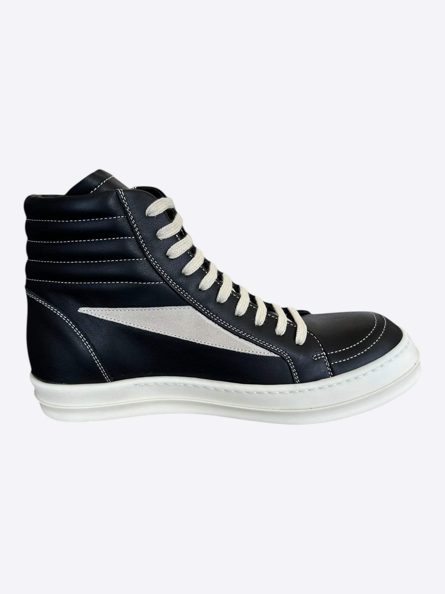 Rick Owens Black & White Leather Vintage High Top Sneakers