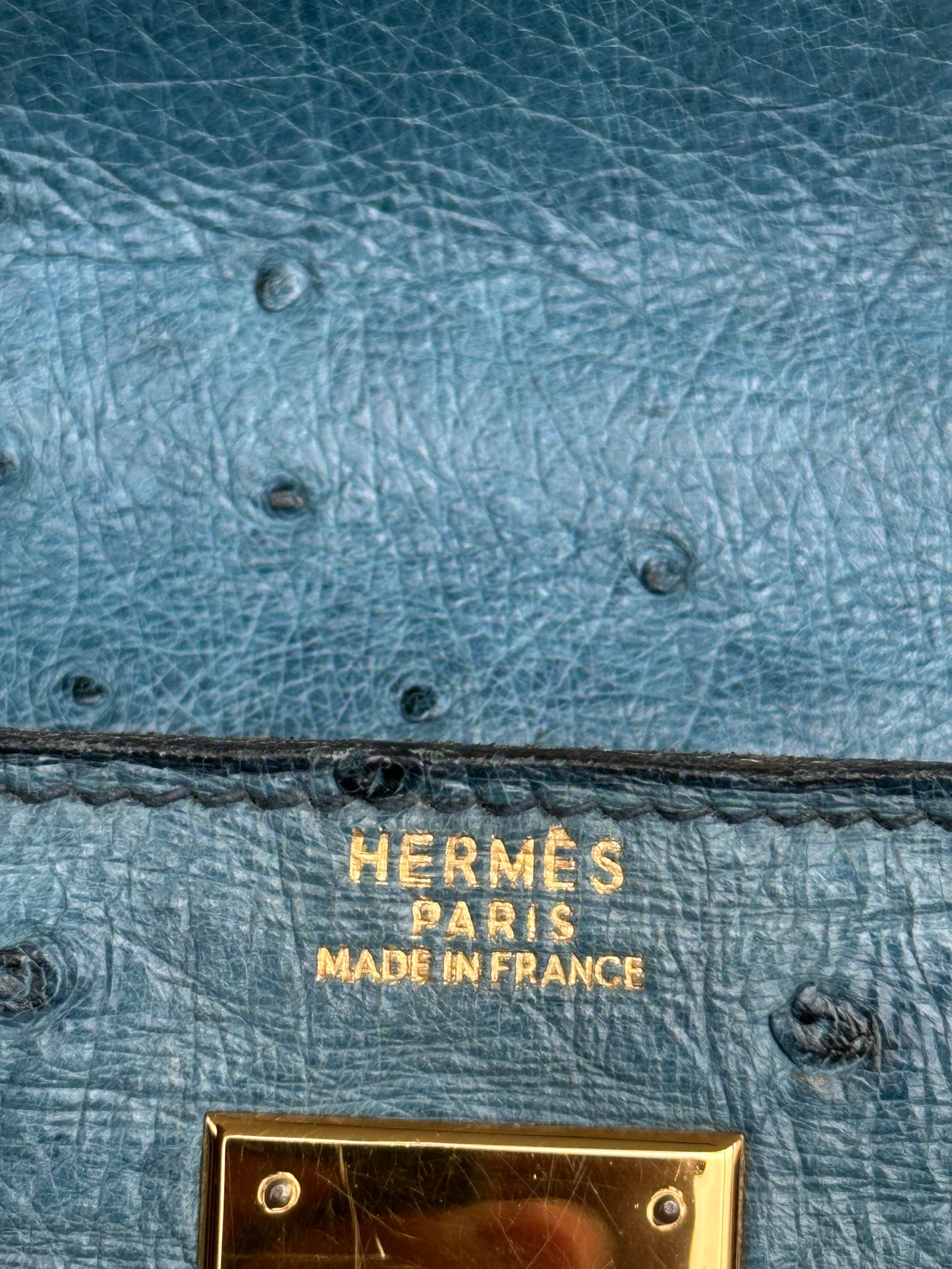 Hermes Blue Ostrich Kelly 32