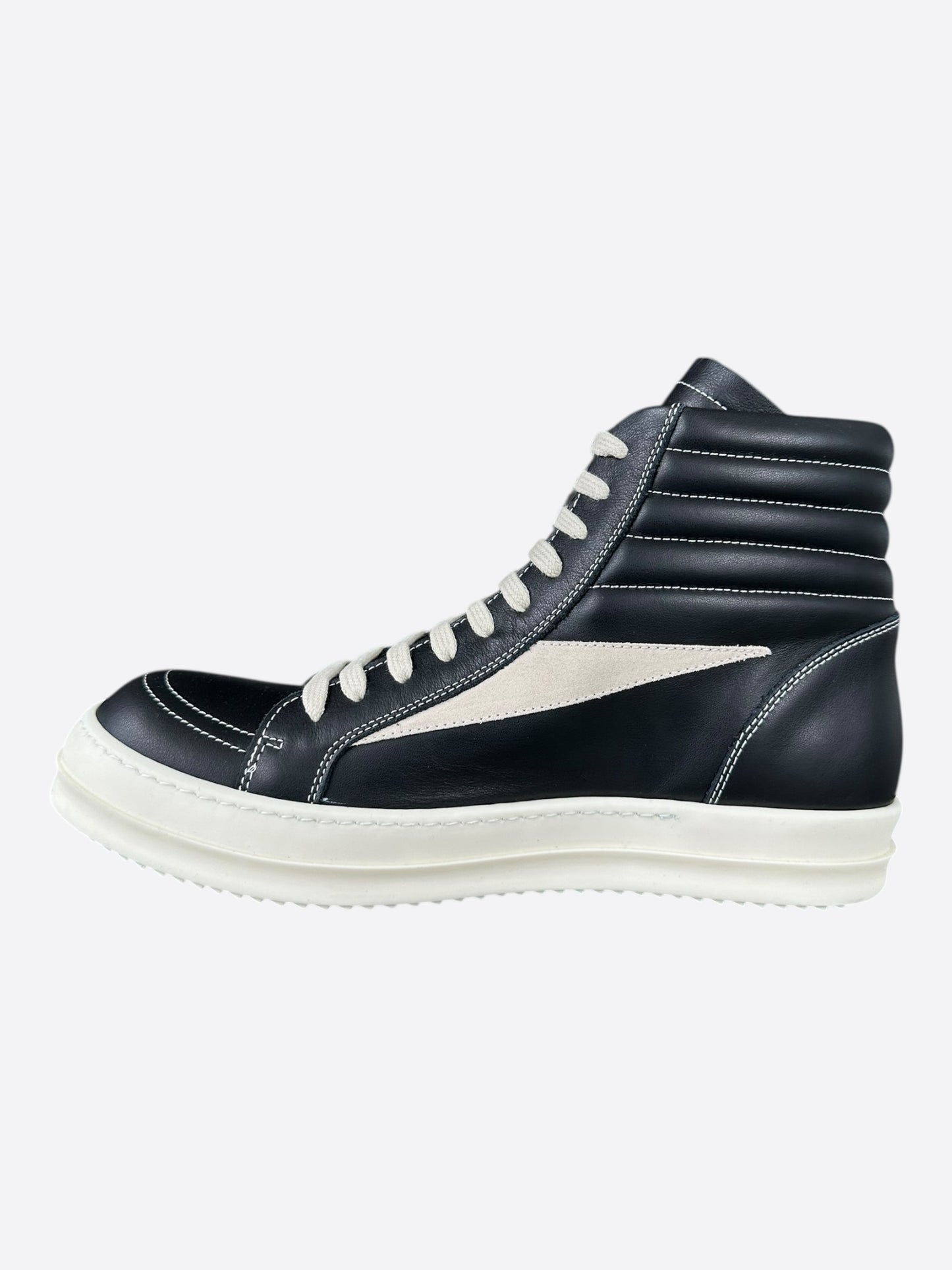 Rick Owens Black & White Leather Vintage High Top Sneakers