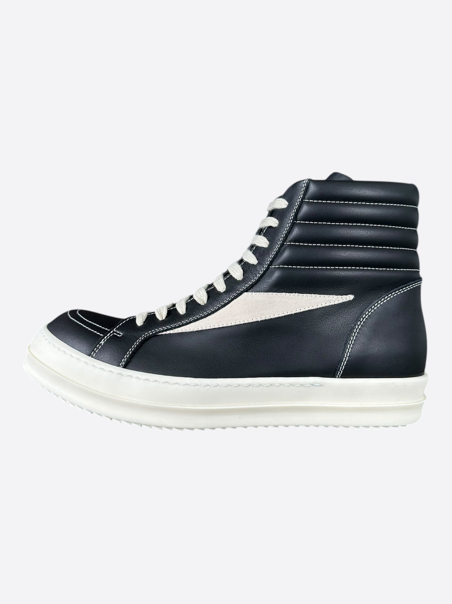 Rick Owens Black & White Leather Vintage High Top Sneakers