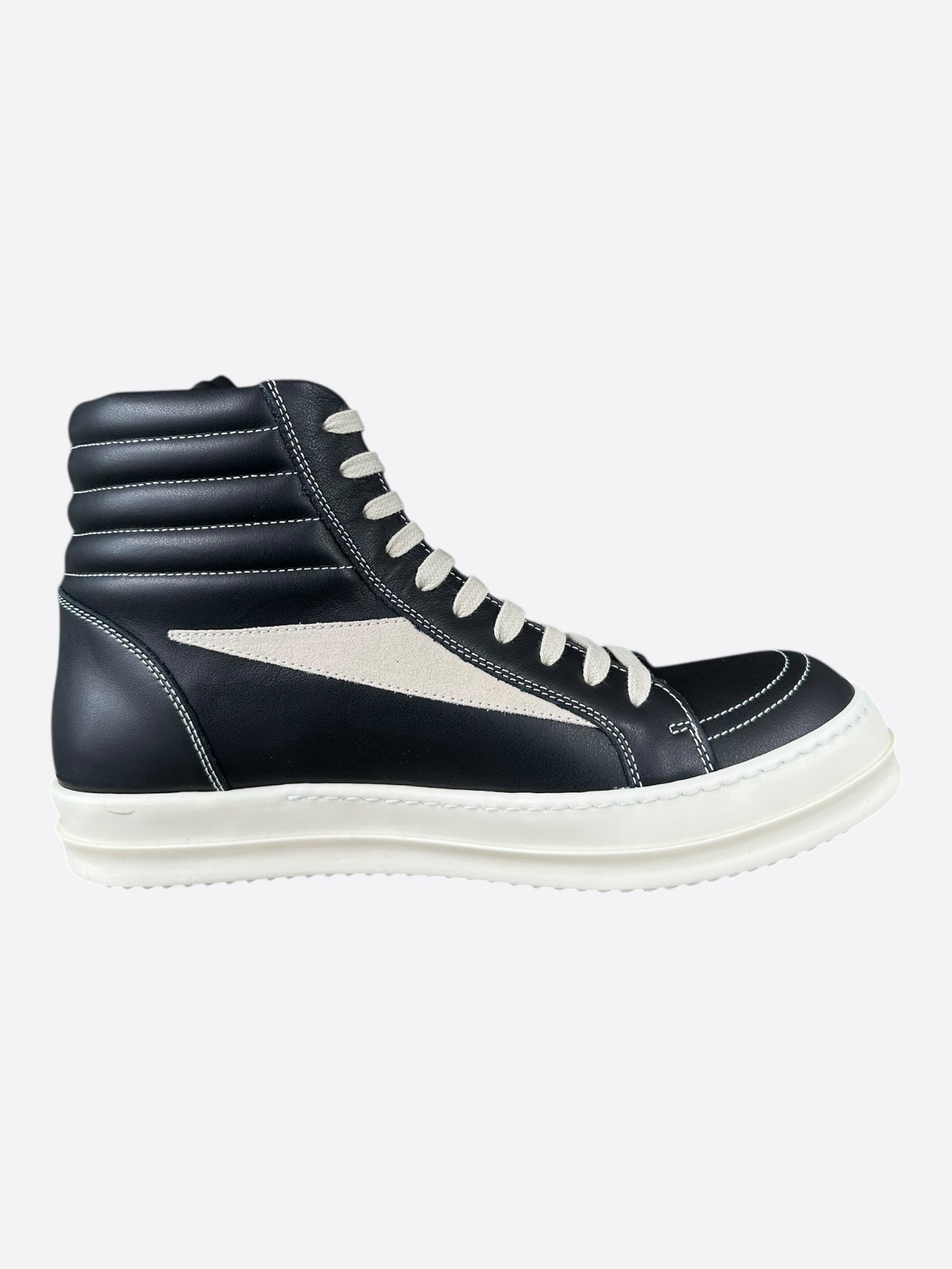 Rick Owens Black & White Leather Vintage High Top Sneakers